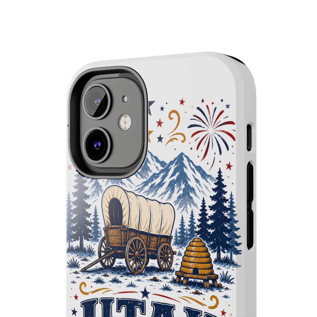 Utah Pioneer Day Tough Phone Case — Covered Wagon & Fireworks Design