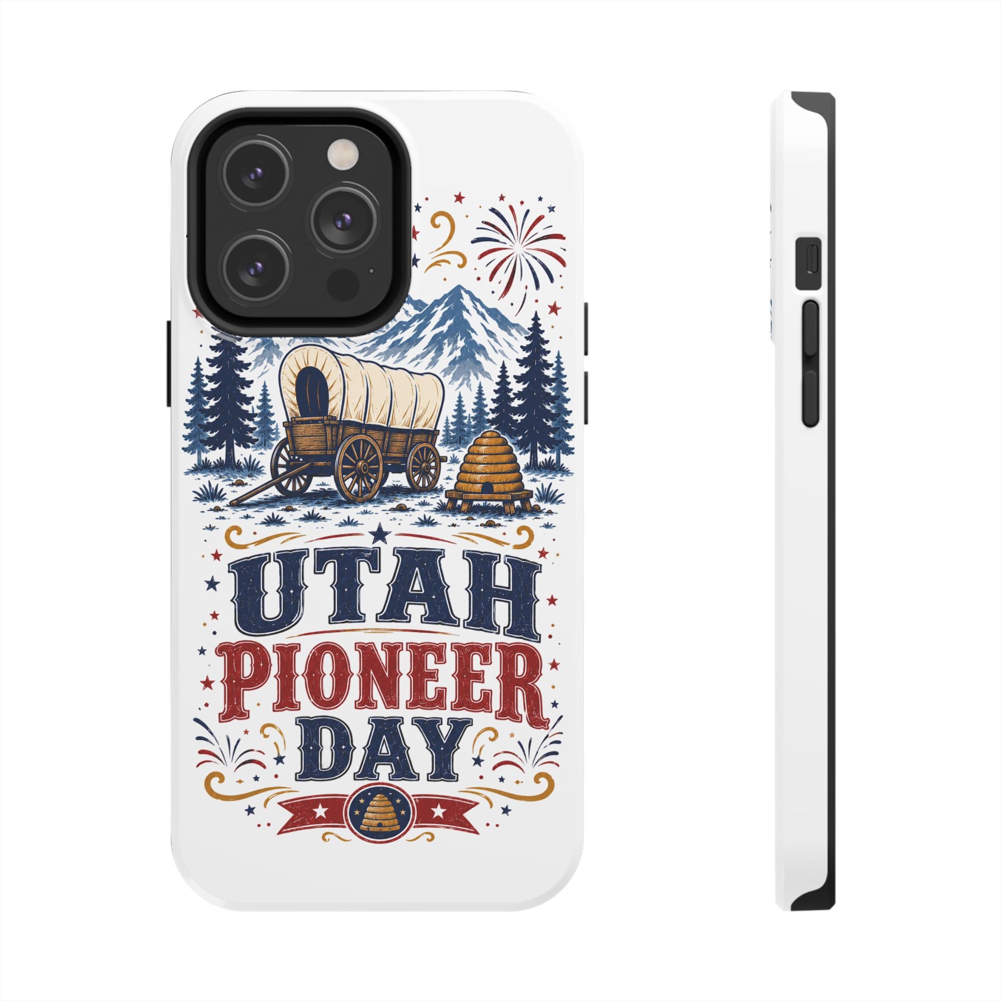 Utah Pioneer Day Tough Phone Case — Covered Wagon & Fireworks Design