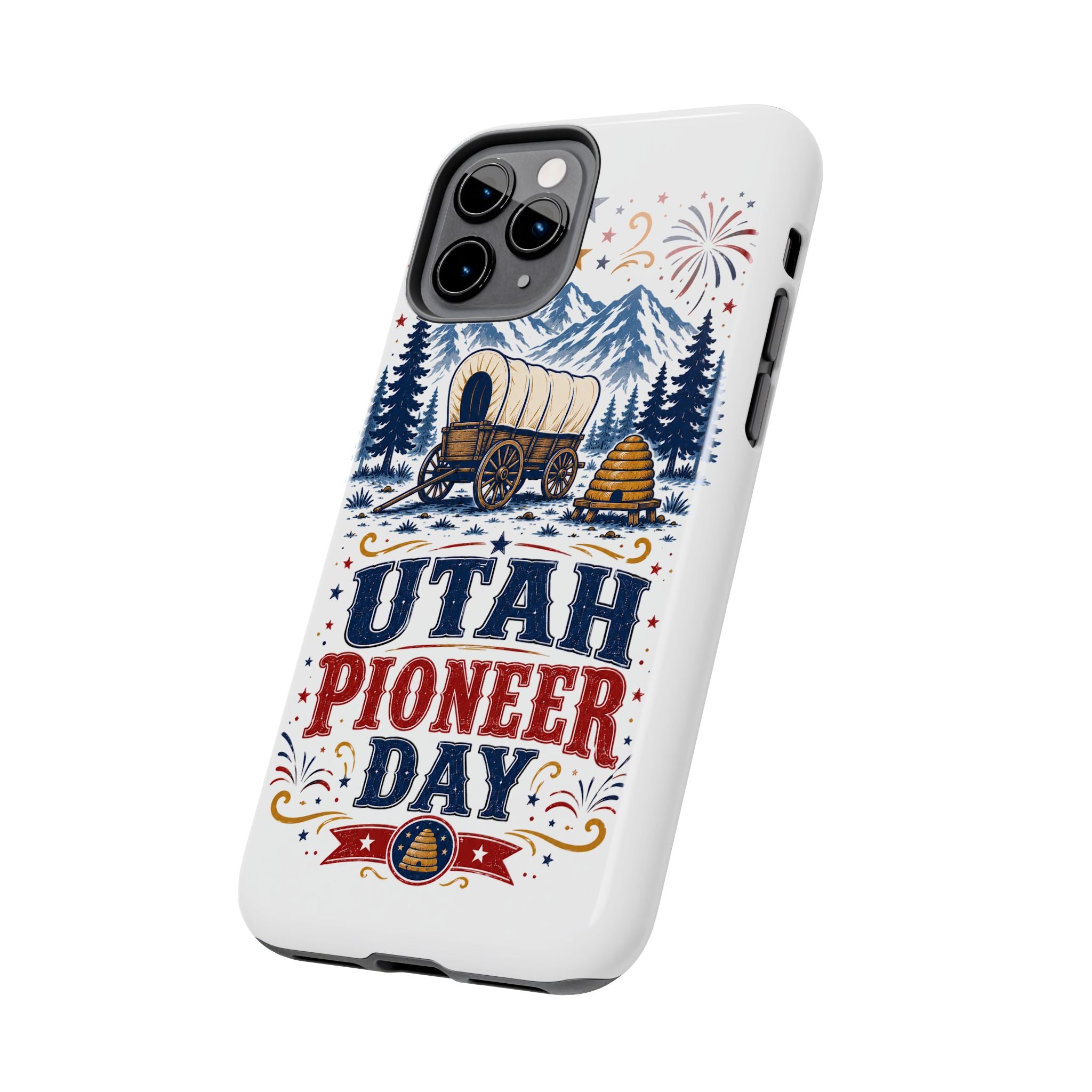 Utah Pioneer Day Tough Phone Case — Covered Wagon & Fireworks Design