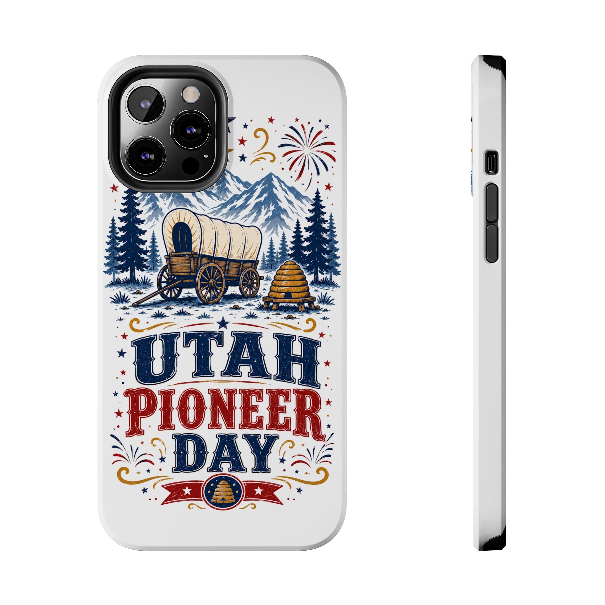 Utah Pioneer Day Tough Phone Case — Covered Wagon & Fireworks Design