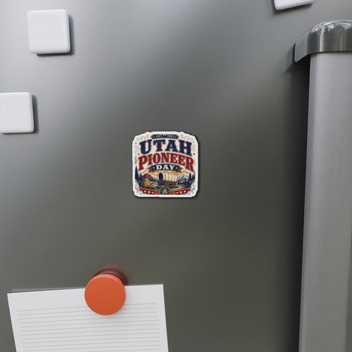 Utah Pioneer Day Die-Cut Magnet — Covered Wagon Retro Keepsake