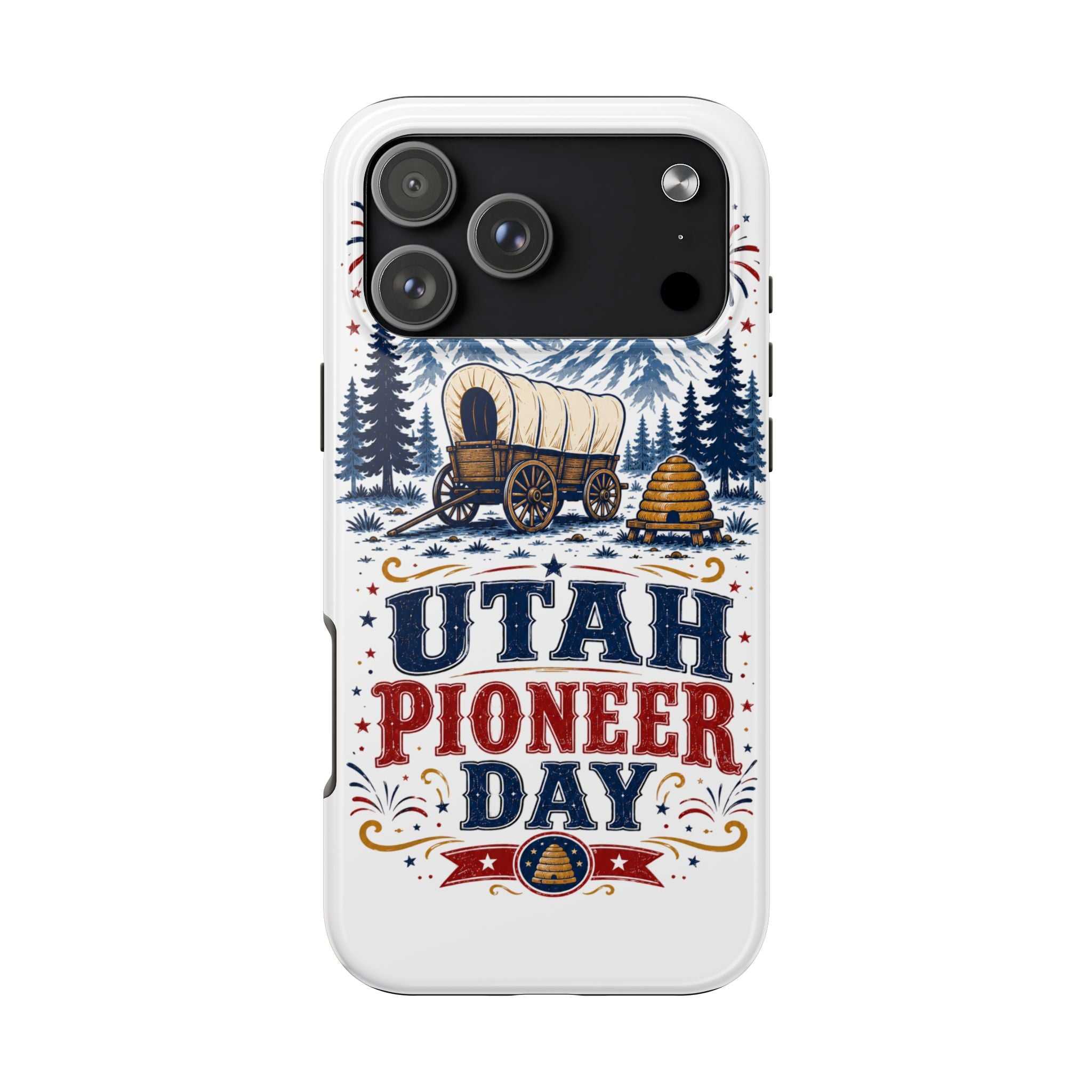 Utah Pioneer Day Tough Phone Case — Covered Wagon & Fireworks Design