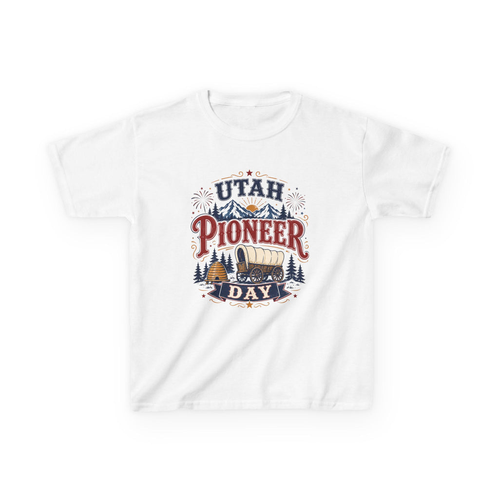Utah Pioneer Day Kids T‑Shirt — Covered Wagon Retro Independence Celebration Tee