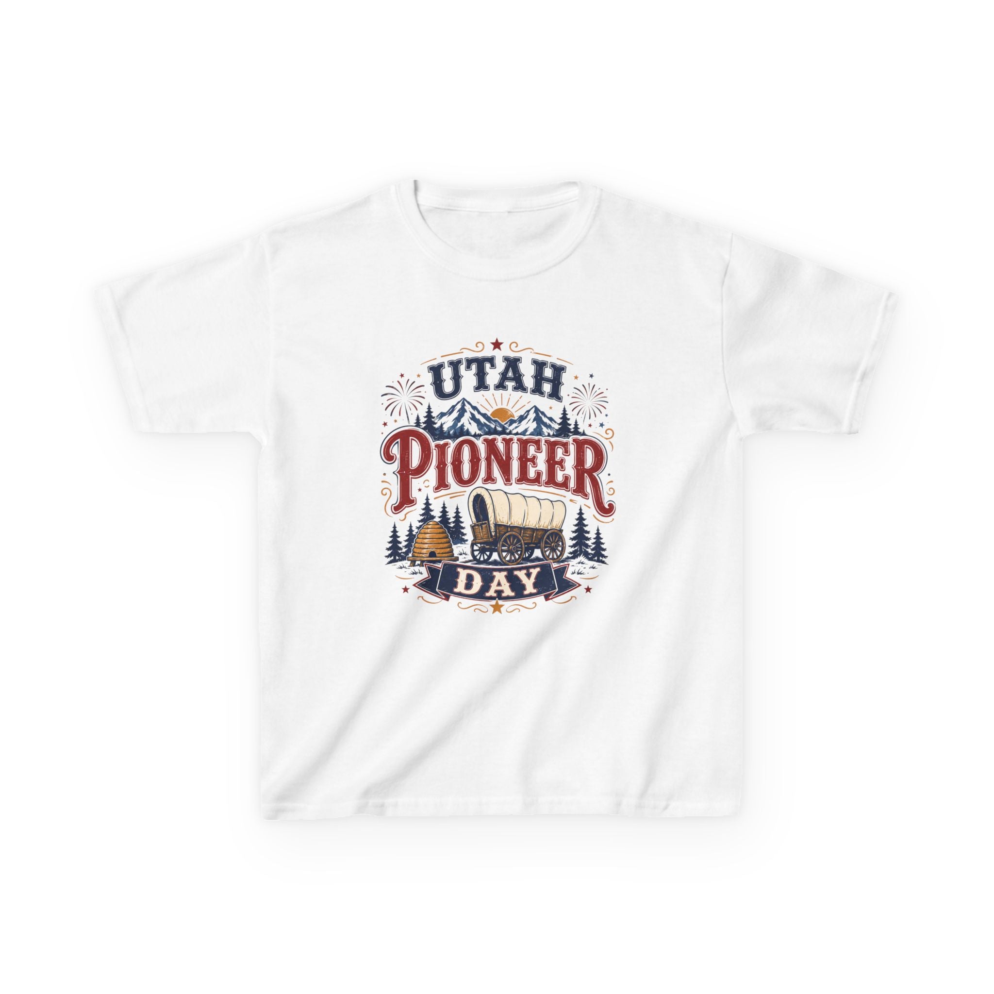Utah Pioneer Day Kids T‑Shirt — Covered Wagon Retro Independence Celebration Tee