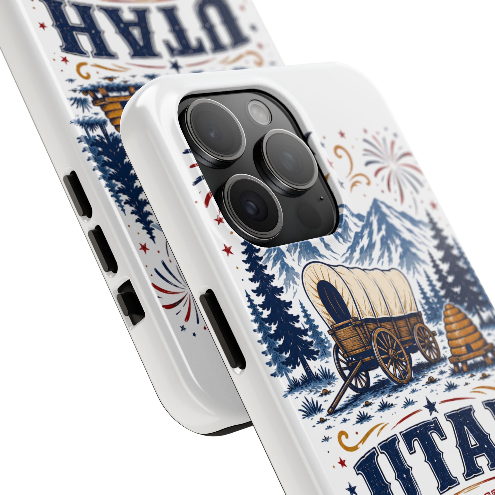 Utah Pioneer Day Tough Phone Case — Covered Wagon & Fireworks Design