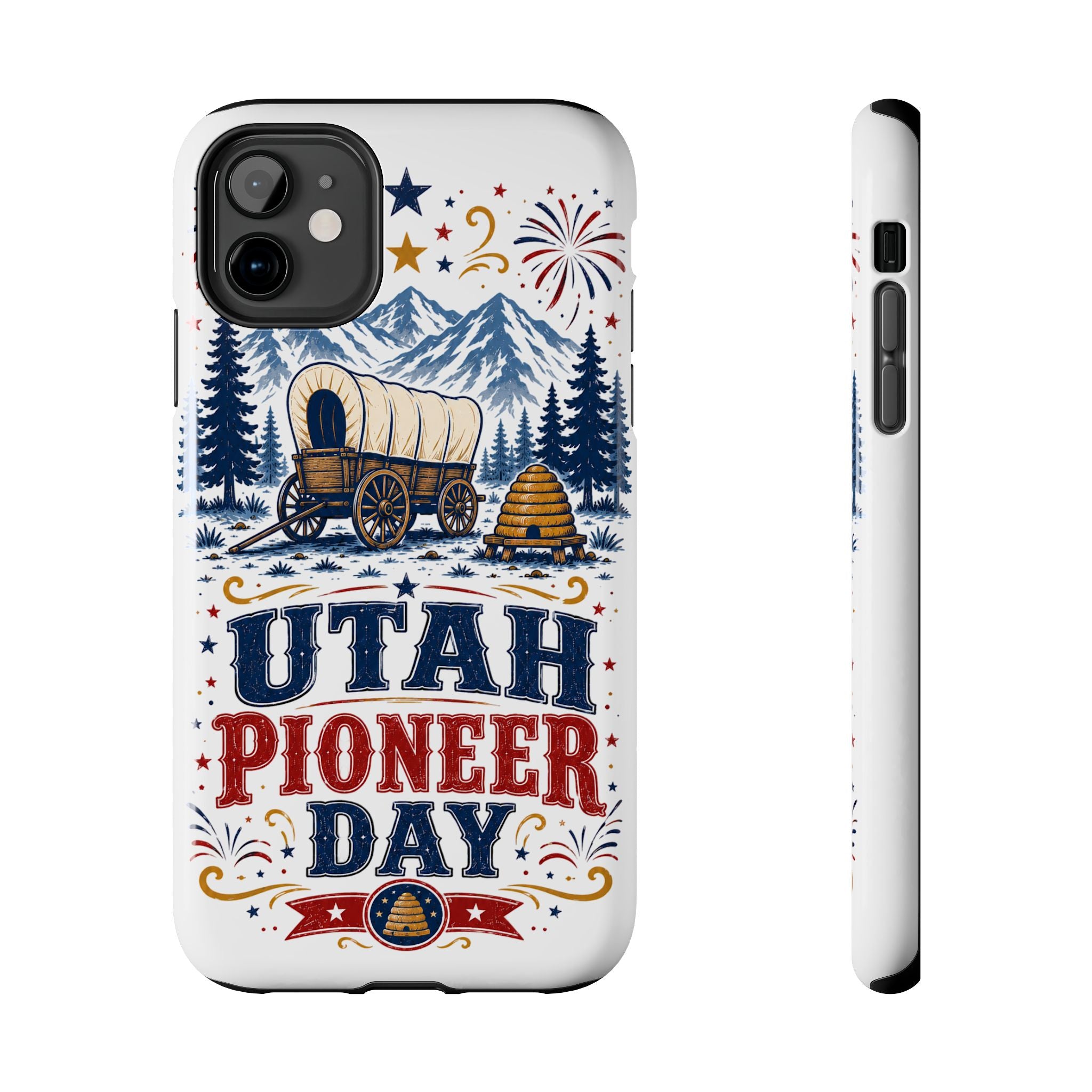 Utah Pioneer Day Tough Phone Case — Covered Wagon & Fireworks Design