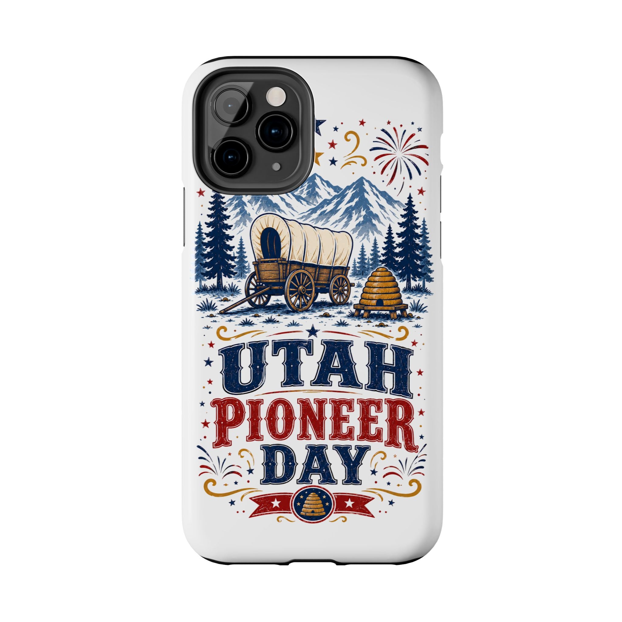 Utah Pioneer Day Tough Phone Case — Covered Wagon & Fireworks Design