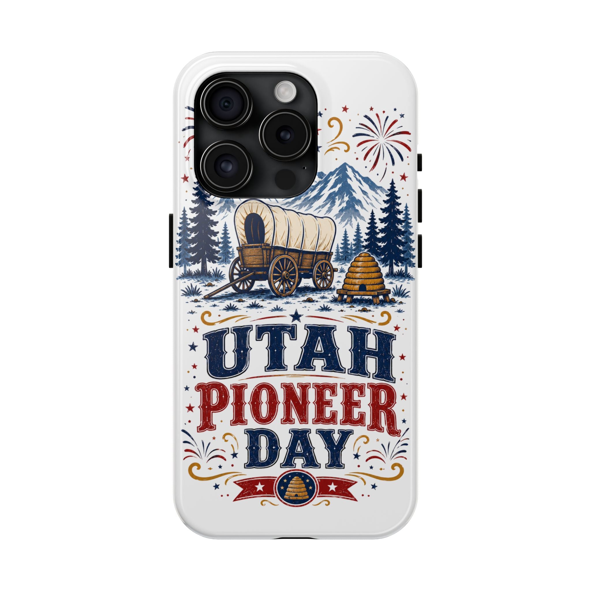 Utah Pioneer Day Tough Phone Case — Covered Wagon & Fireworks Design