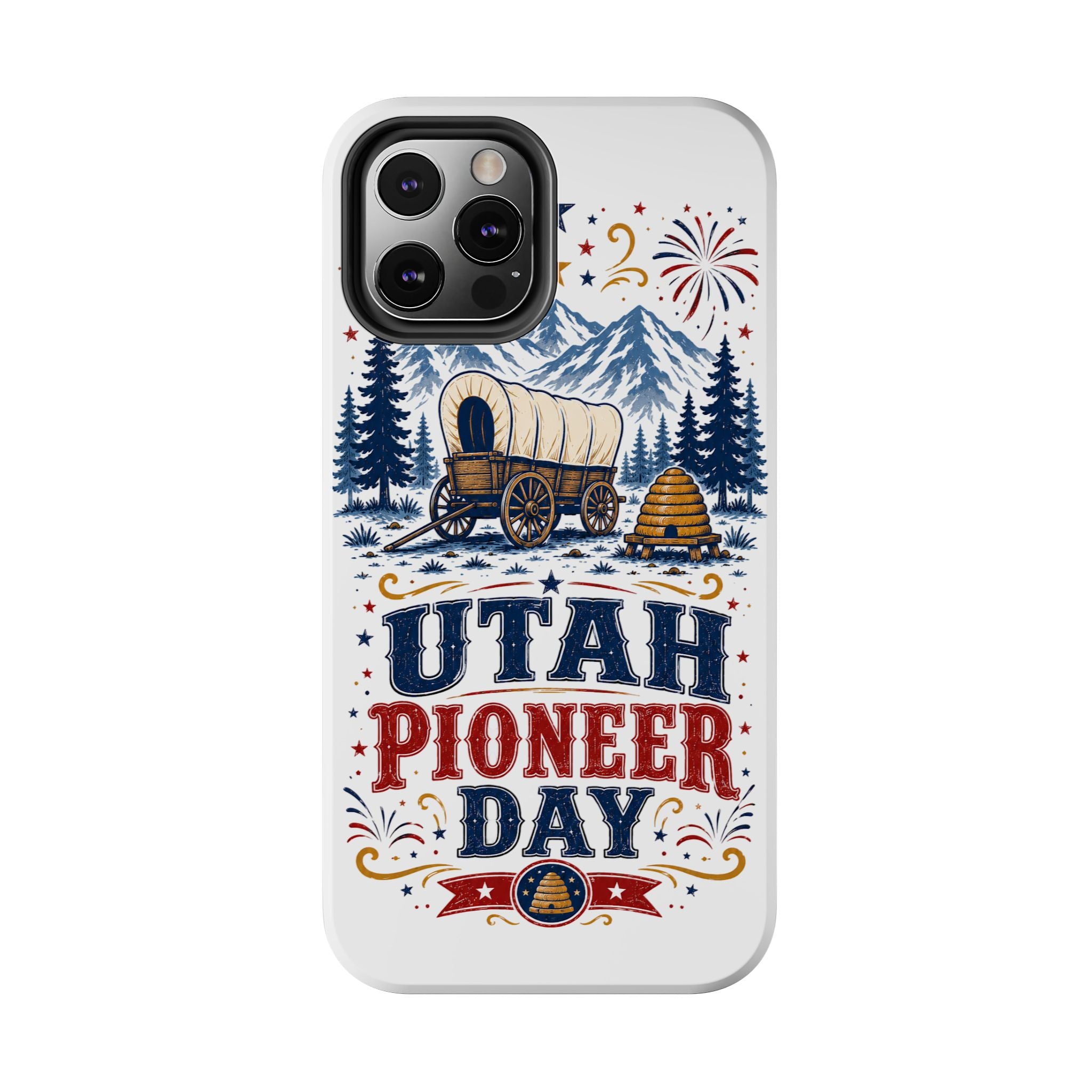 Utah Pioneer Day Tough Phone Case — Covered Wagon & Fireworks Design