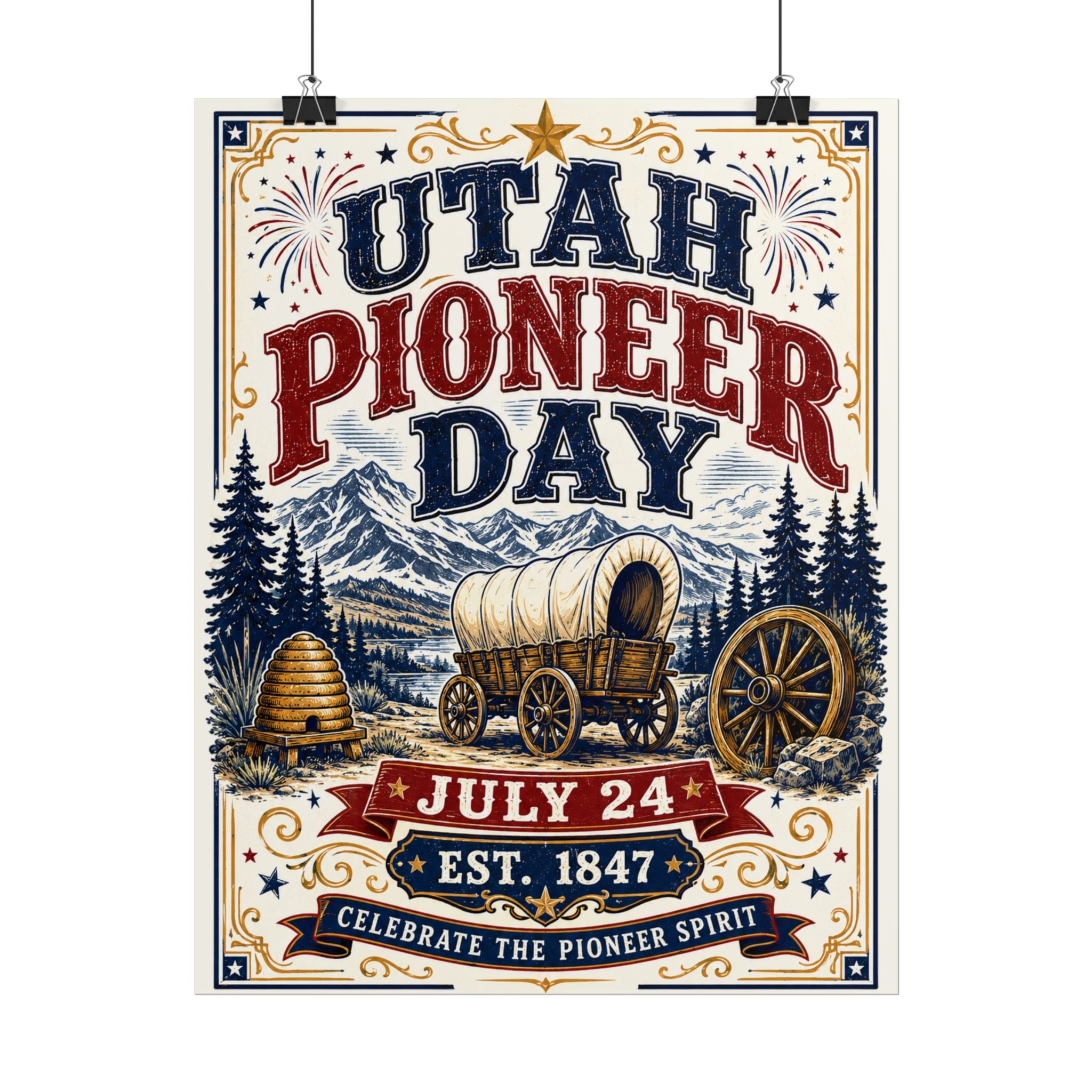 Utah Pioneer Day Poster - July 24 Vintage Wagon Print