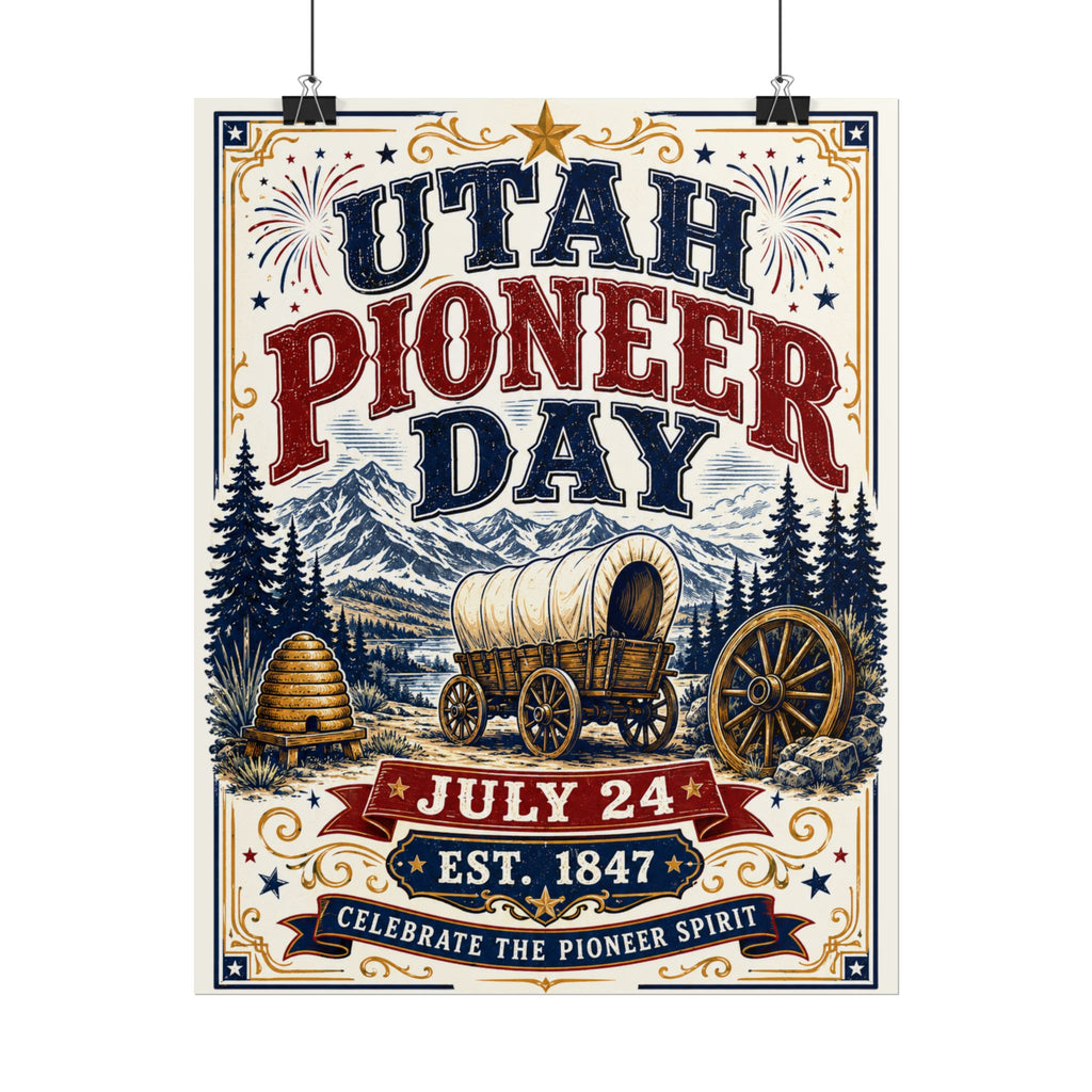Utah Pioneer Day Poster - July 24 Vintage Wagon Print