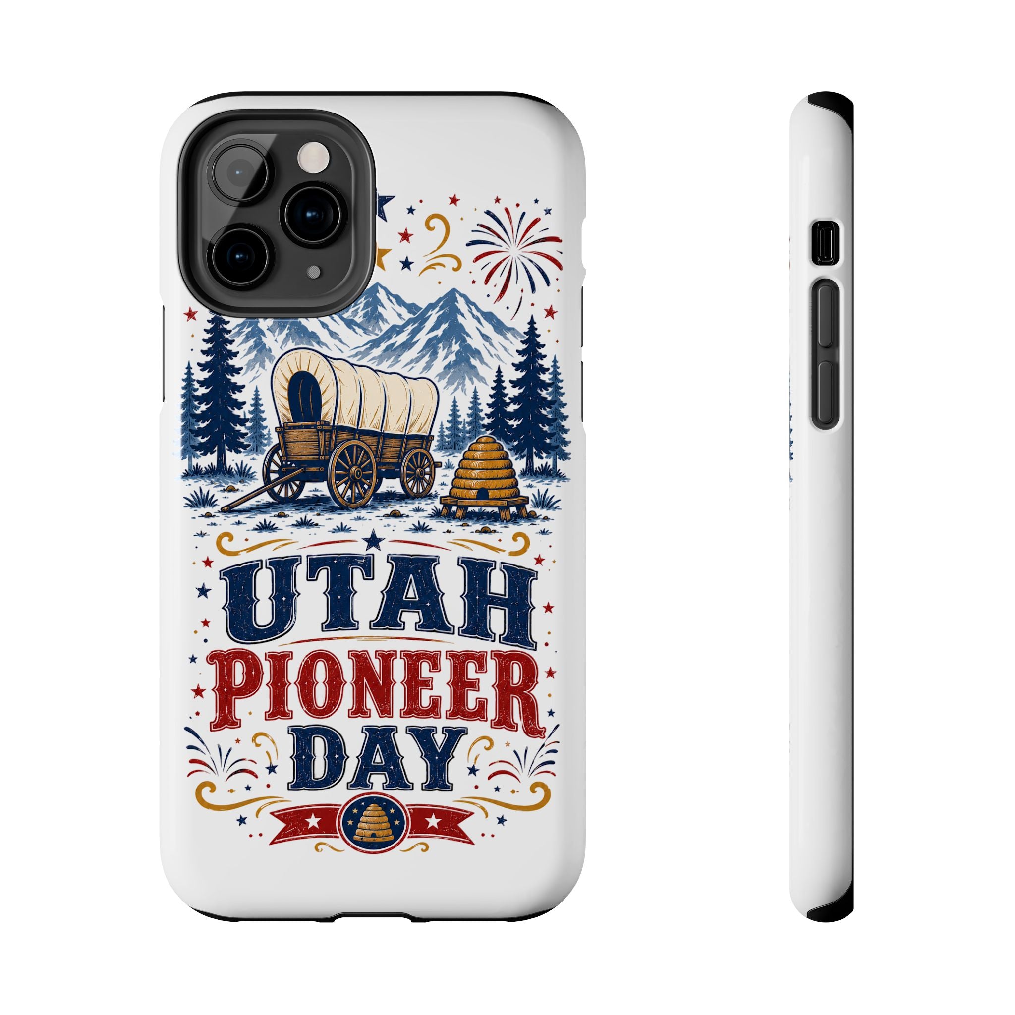 Utah Pioneer Day Tough Phone Case — Covered Wagon & Fireworks Design