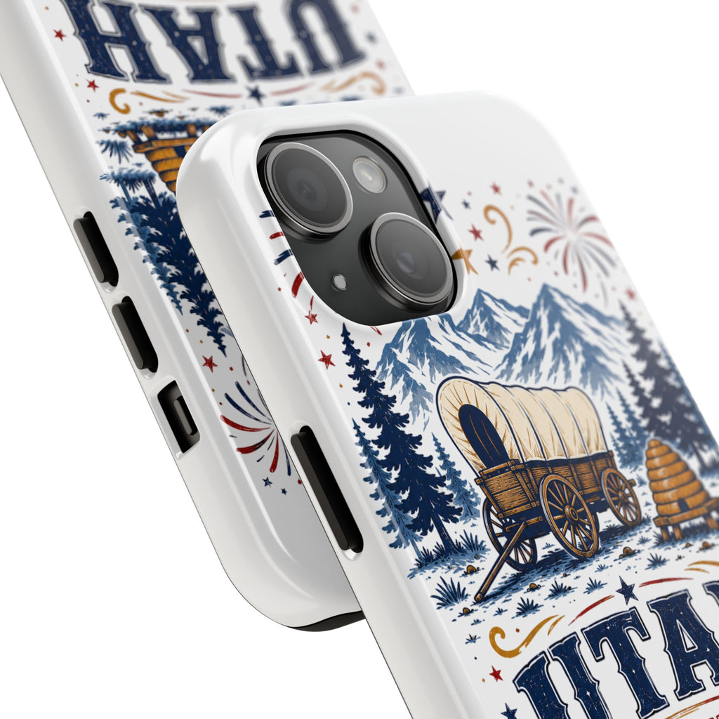 Utah Pioneer Day Tough Phone Case — Covered Wagon & Fireworks Design