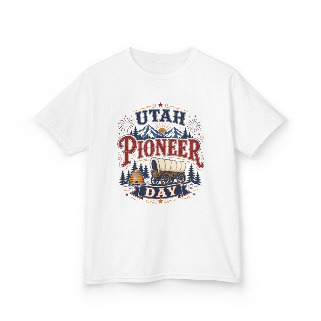 Utah Pioneer Day Kids T‑Shirt — Covered Wagon Retro Independence Celebration Tee