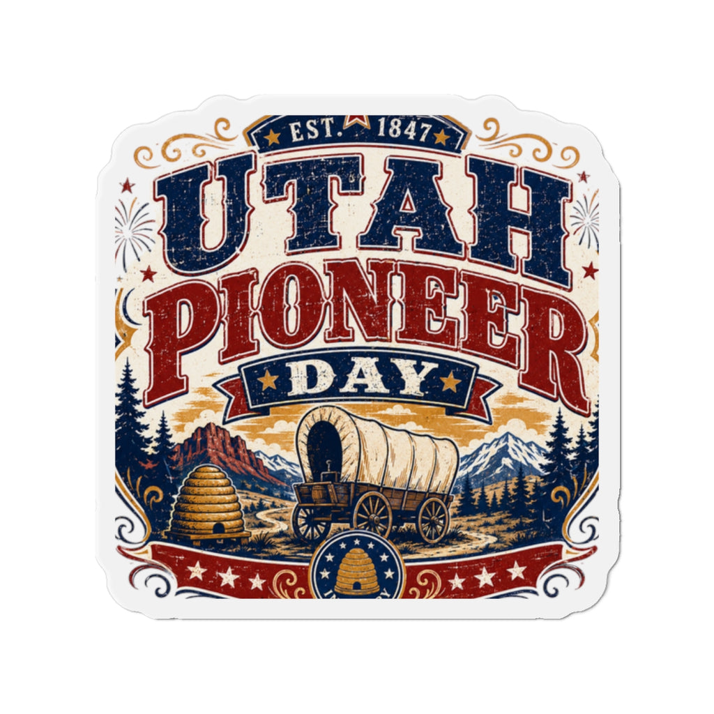 Utah Pioneer Day Die-Cut Magnet — Covered Wagon Retro Keepsake