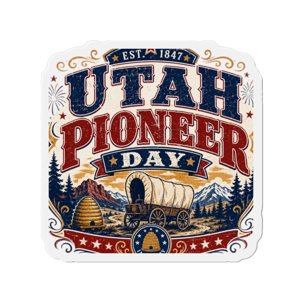 Utah Pioneer Day Die-Cut Magnet — Covered Wagon Retro Keepsake