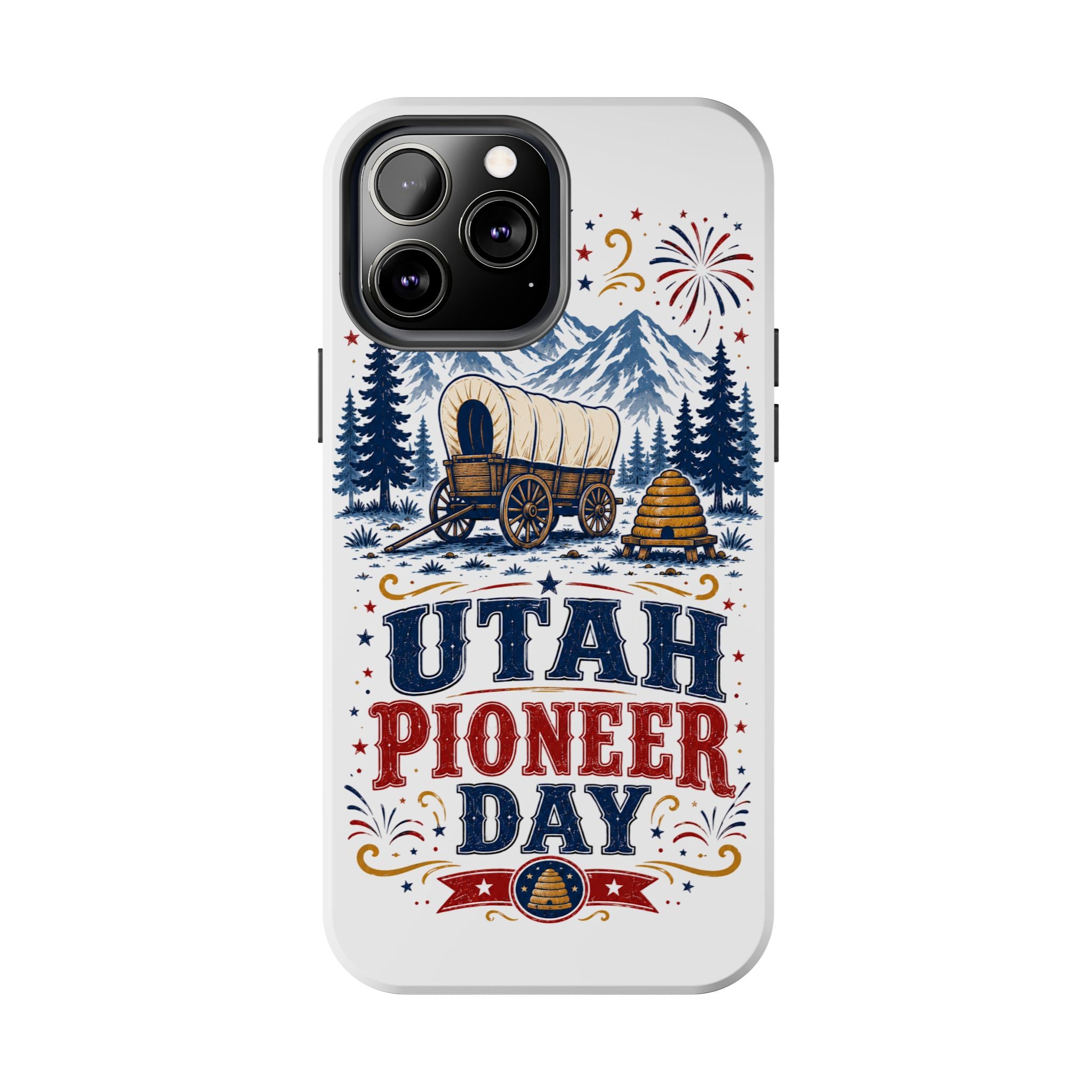 Utah Pioneer Day Tough Phone Case — Covered Wagon & Fireworks Design