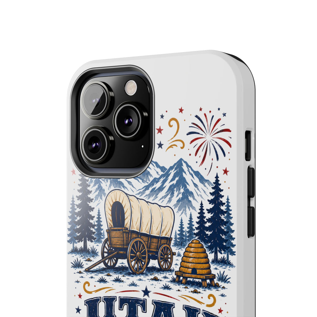 Utah Pioneer Day Tough Phone Case — Covered Wagon & Fireworks Design