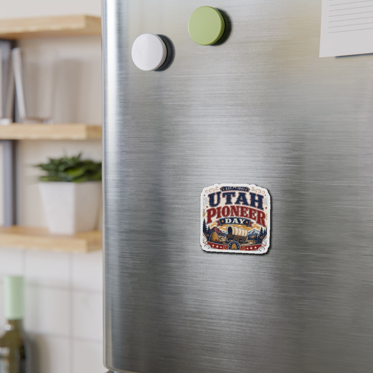 Utah Pioneer Day Die-Cut Magnet — Covered Wagon Retro Keepsake