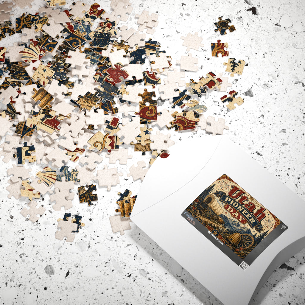 Utah Pioneer Day Puzzle — Vintage Wagon & Mountain Scene (110–252 pcs)