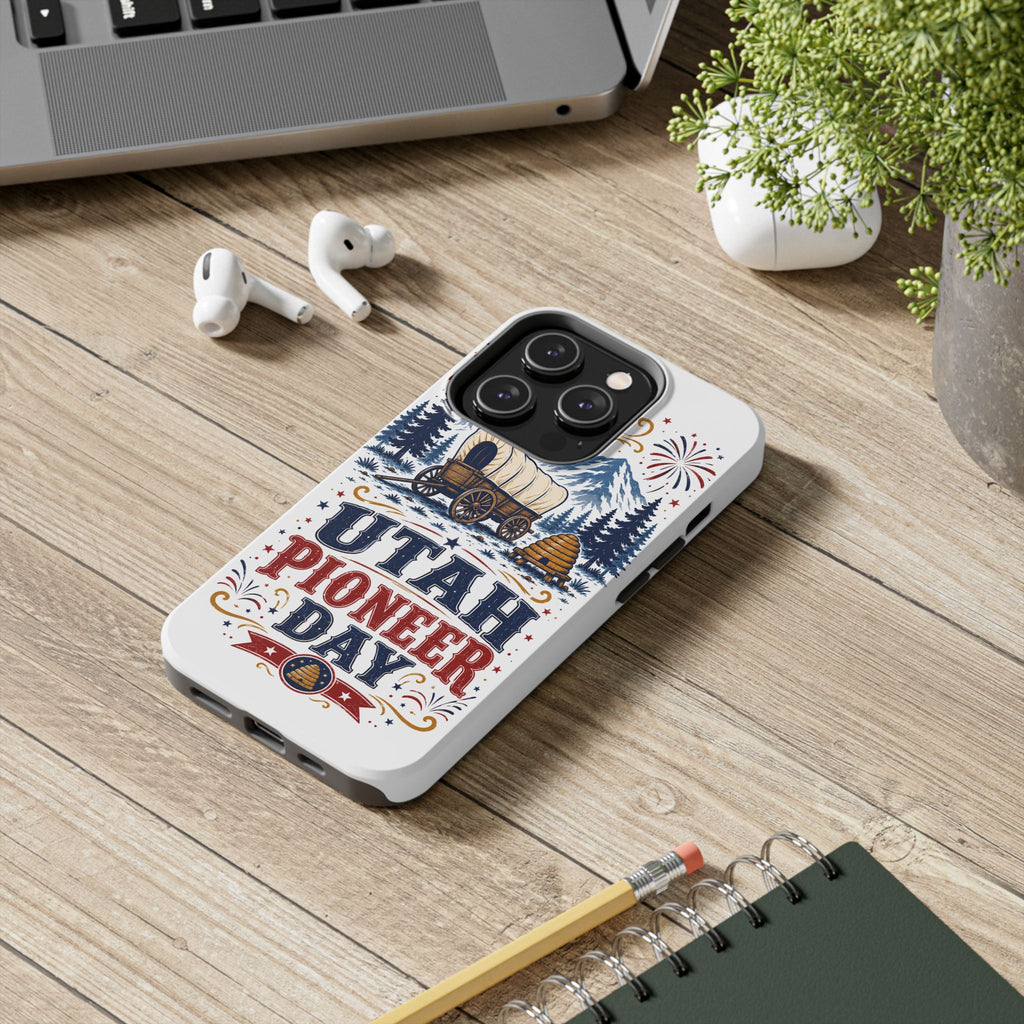 Utah Pioneer Day Tough Phone Case — Covered Wagon & Fireworks Design