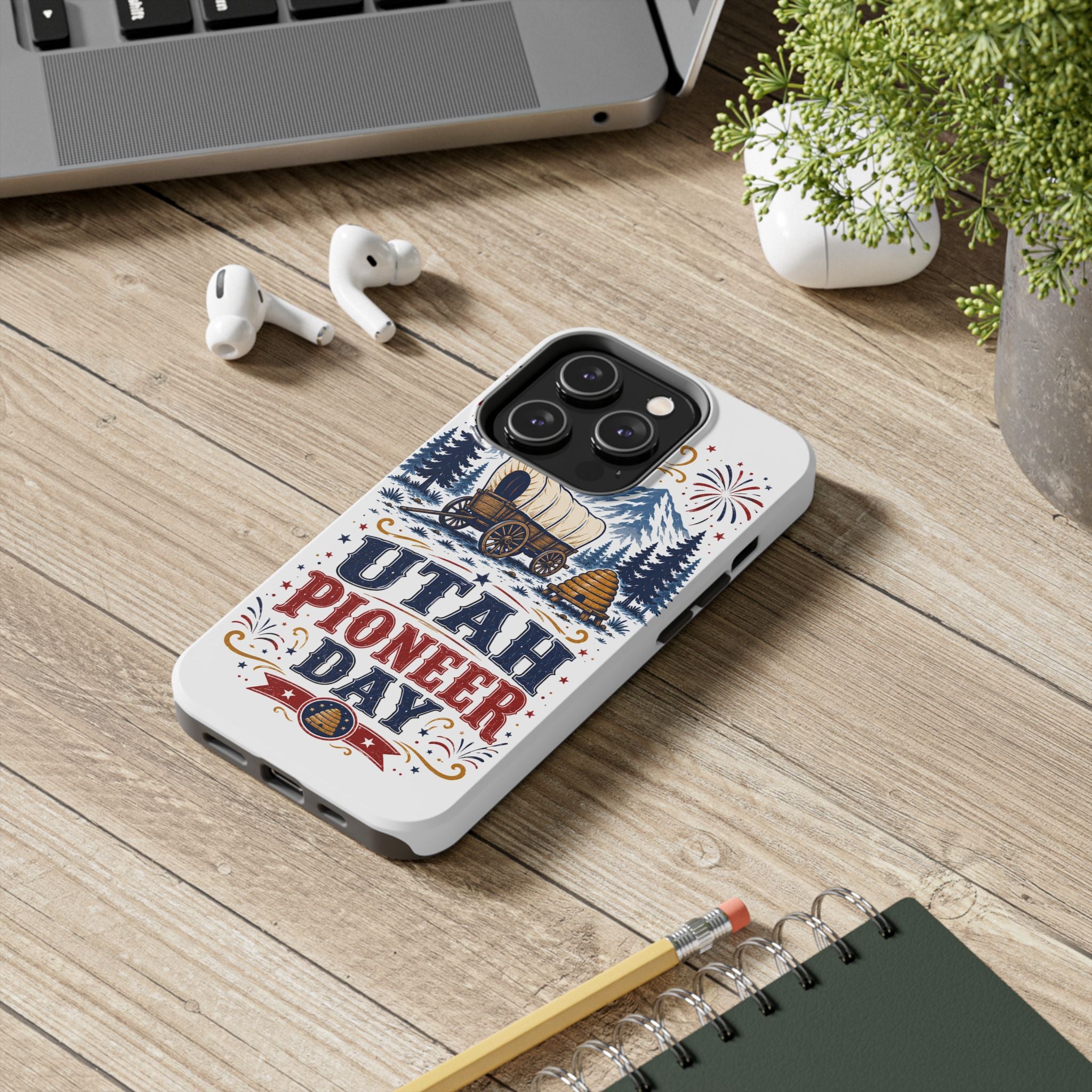 Utah Pioneer Day Tough Phone Case — Covered Wagon & Fireworks Design