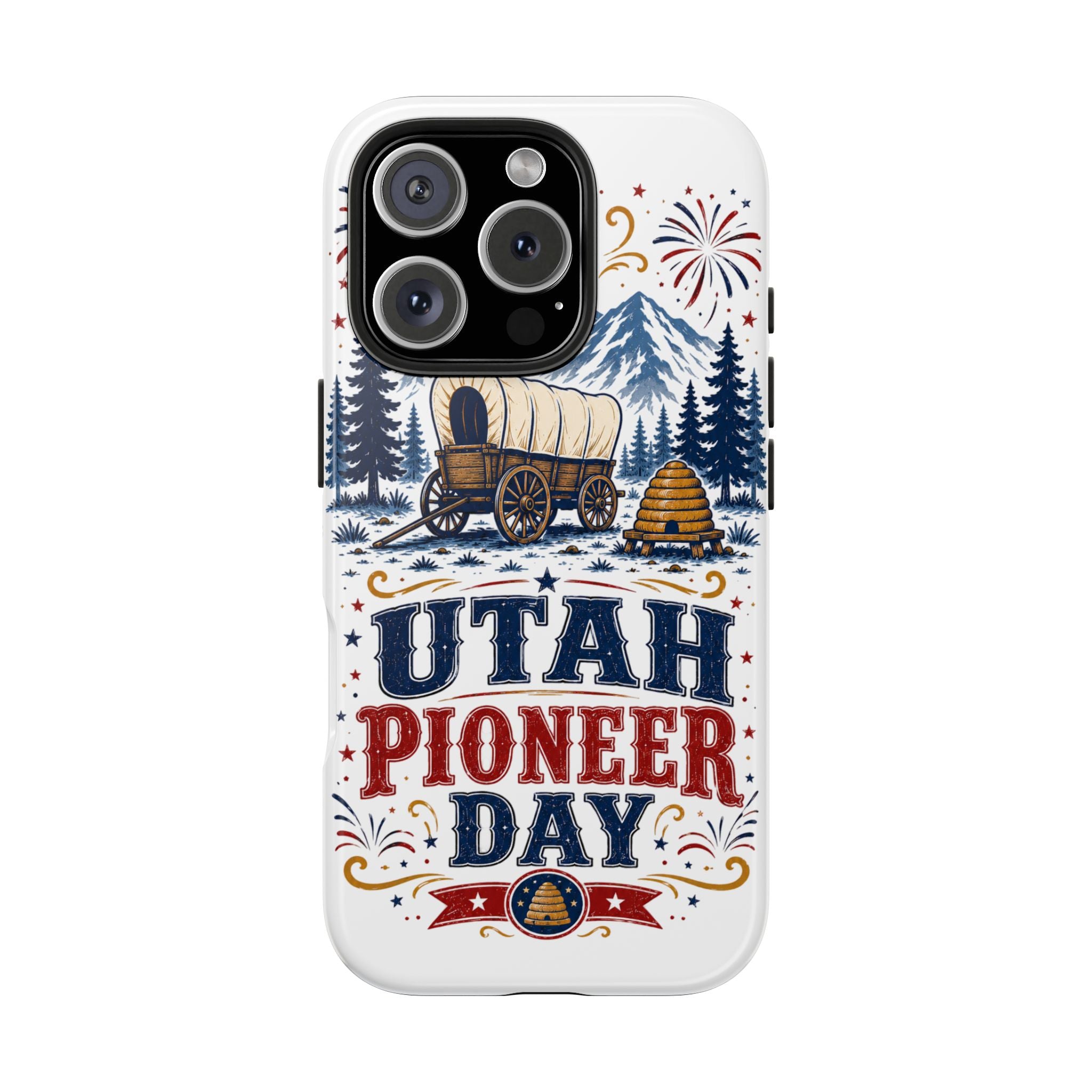 Utah Pioneer Day Tough Phone Case — Covered Wagon & Fireworks Design