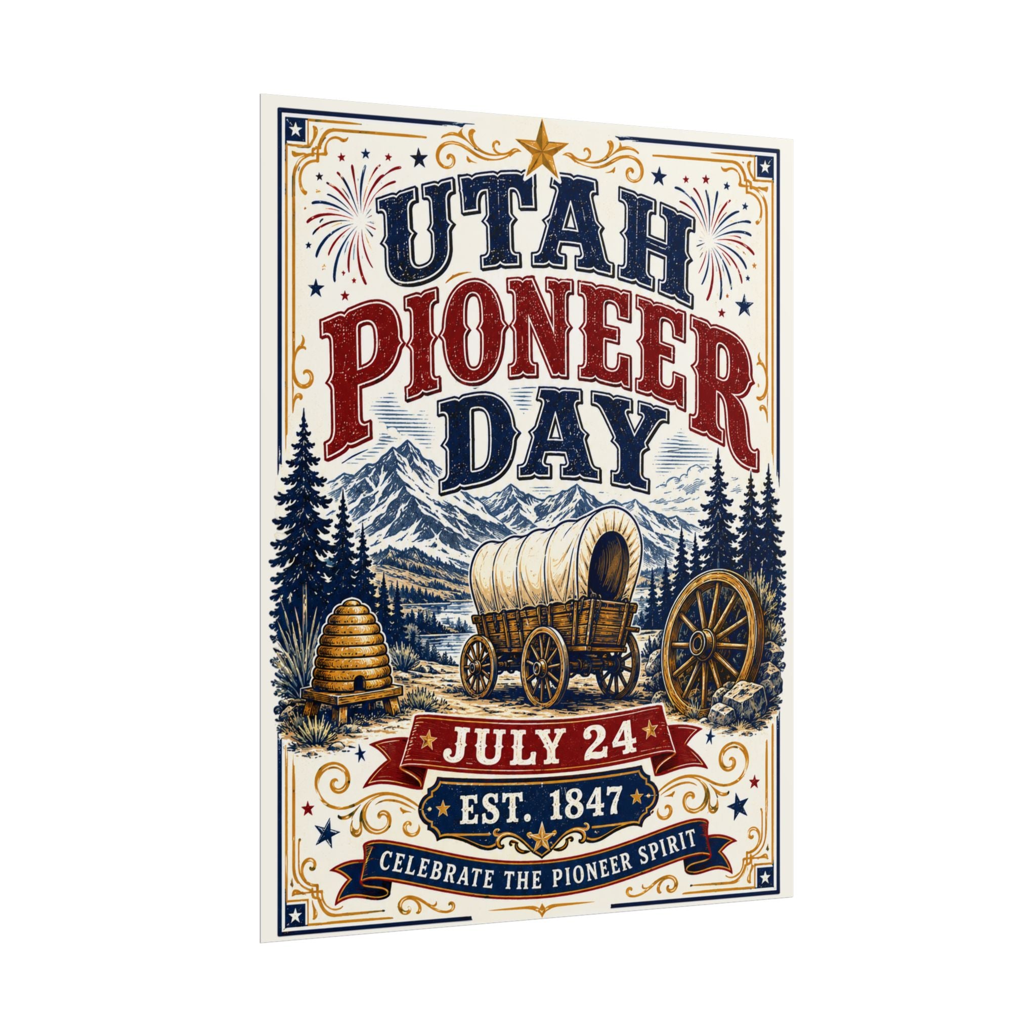 Utah Pioneer Day Poster - July 24 Vintage Wagon Print