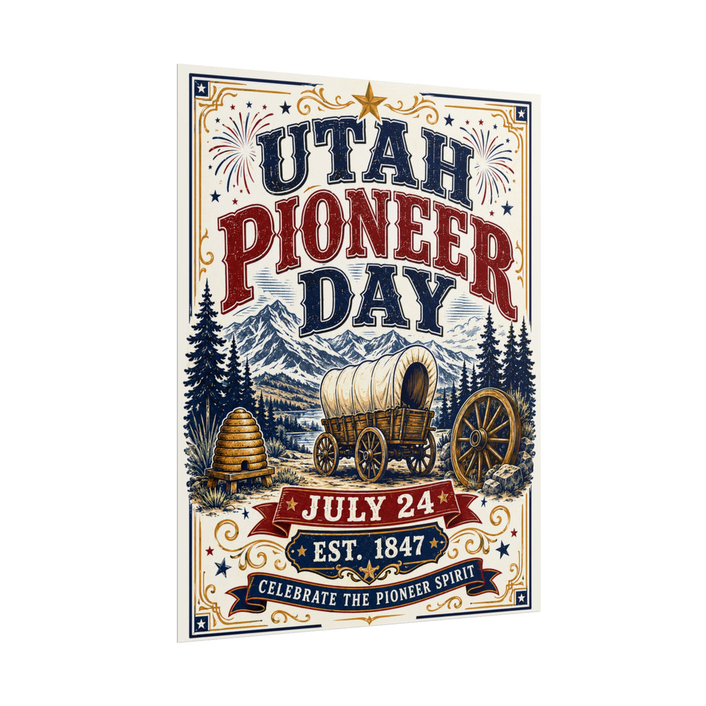 Utah Pioneer Day Poster - July 24 Vintage Wagon Print