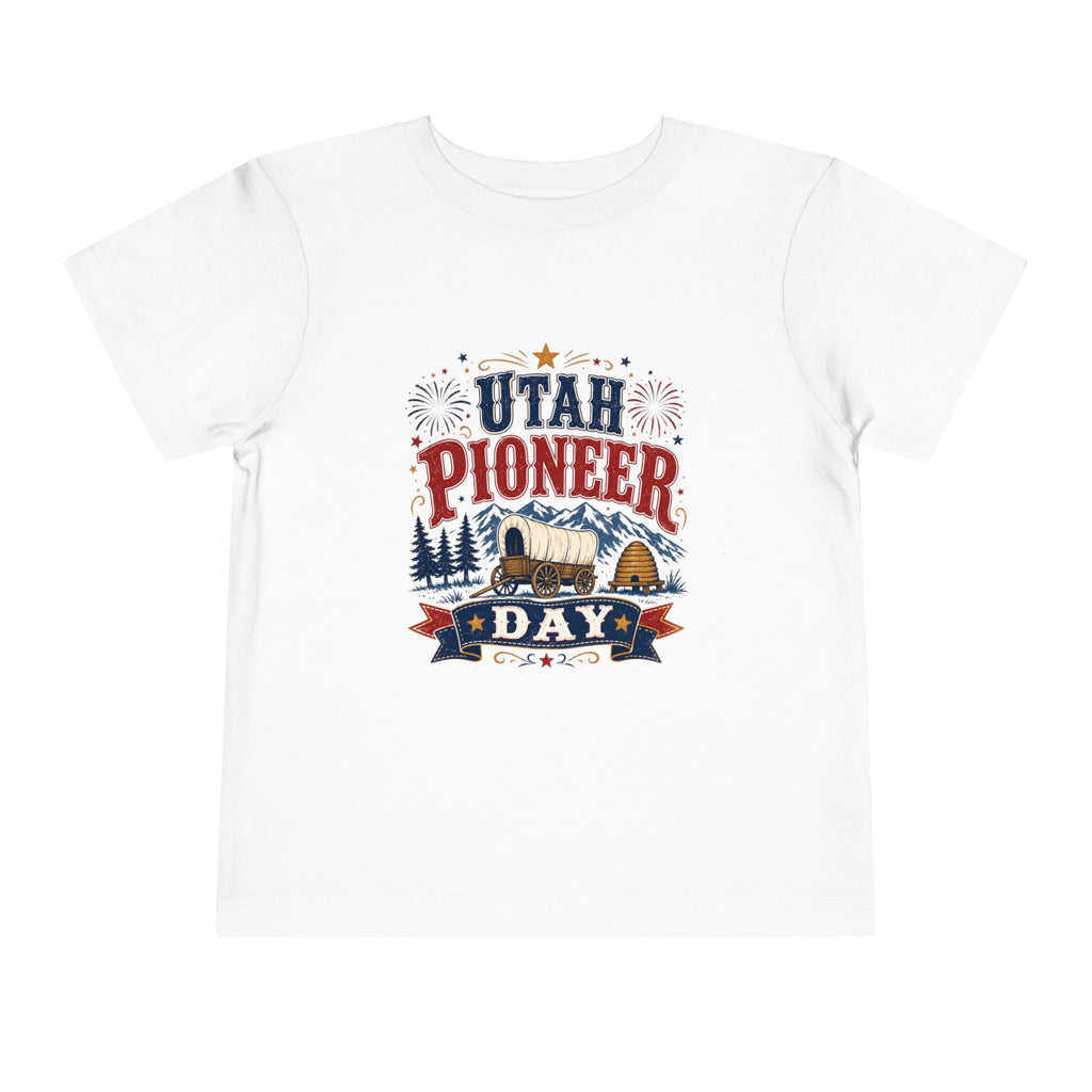 Utah Pioneer Day Toddler Tee — Kids Patriotic Wagon & Fireworks Shirt