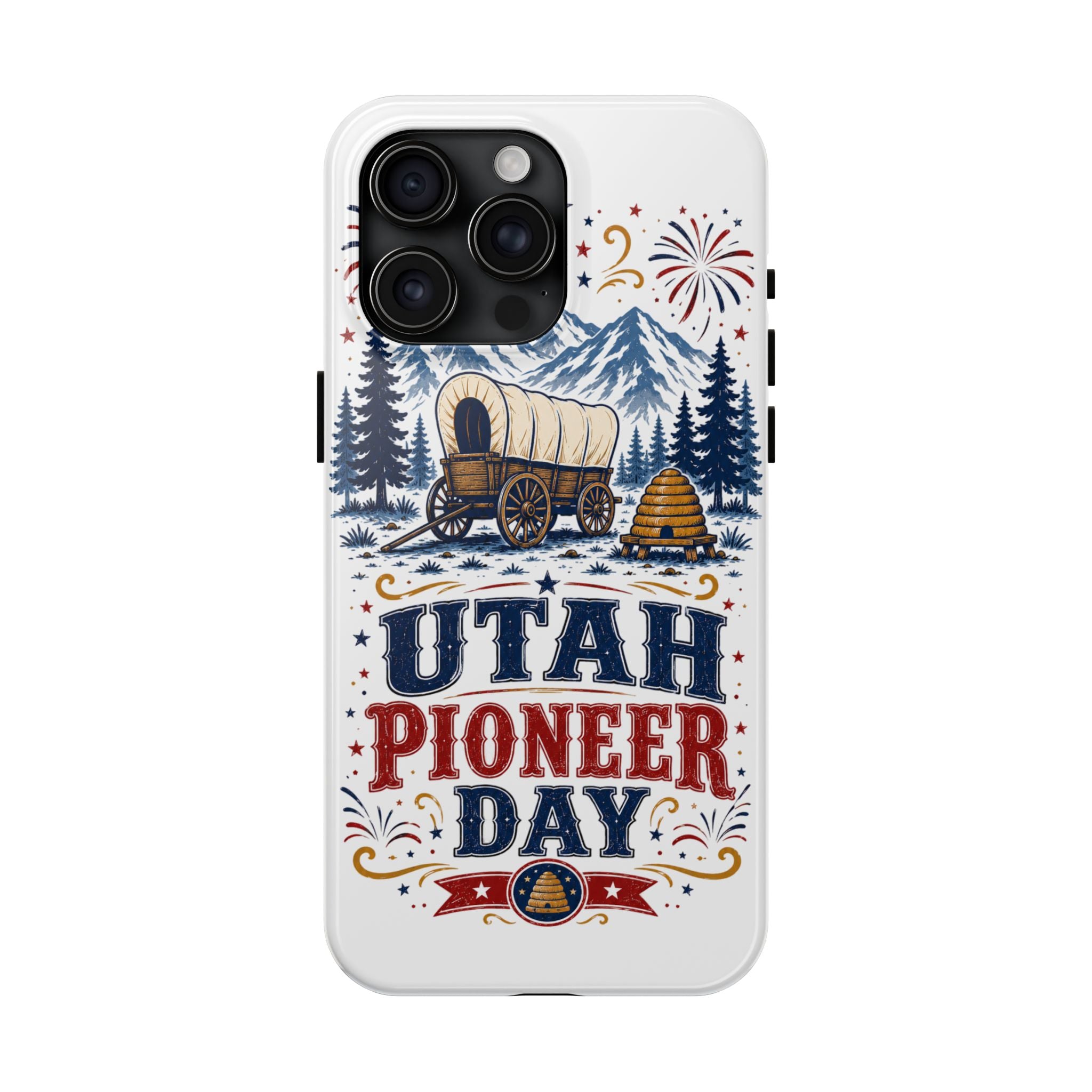 Utah Pioneer Day Tough Phone Case — Covered Wagon & Fireworks Design