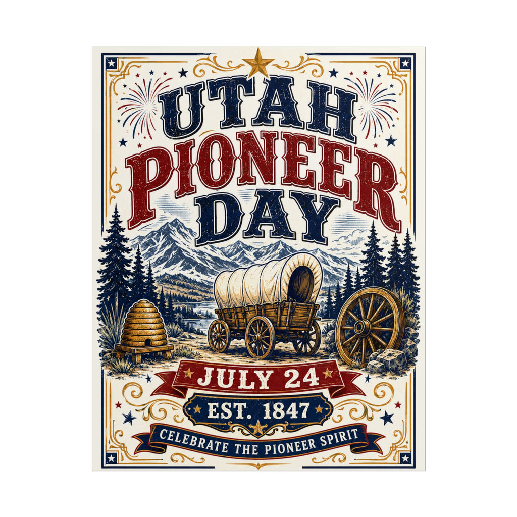 Utah Pioneer Day Poster - July 24 Vintage Wagon Print