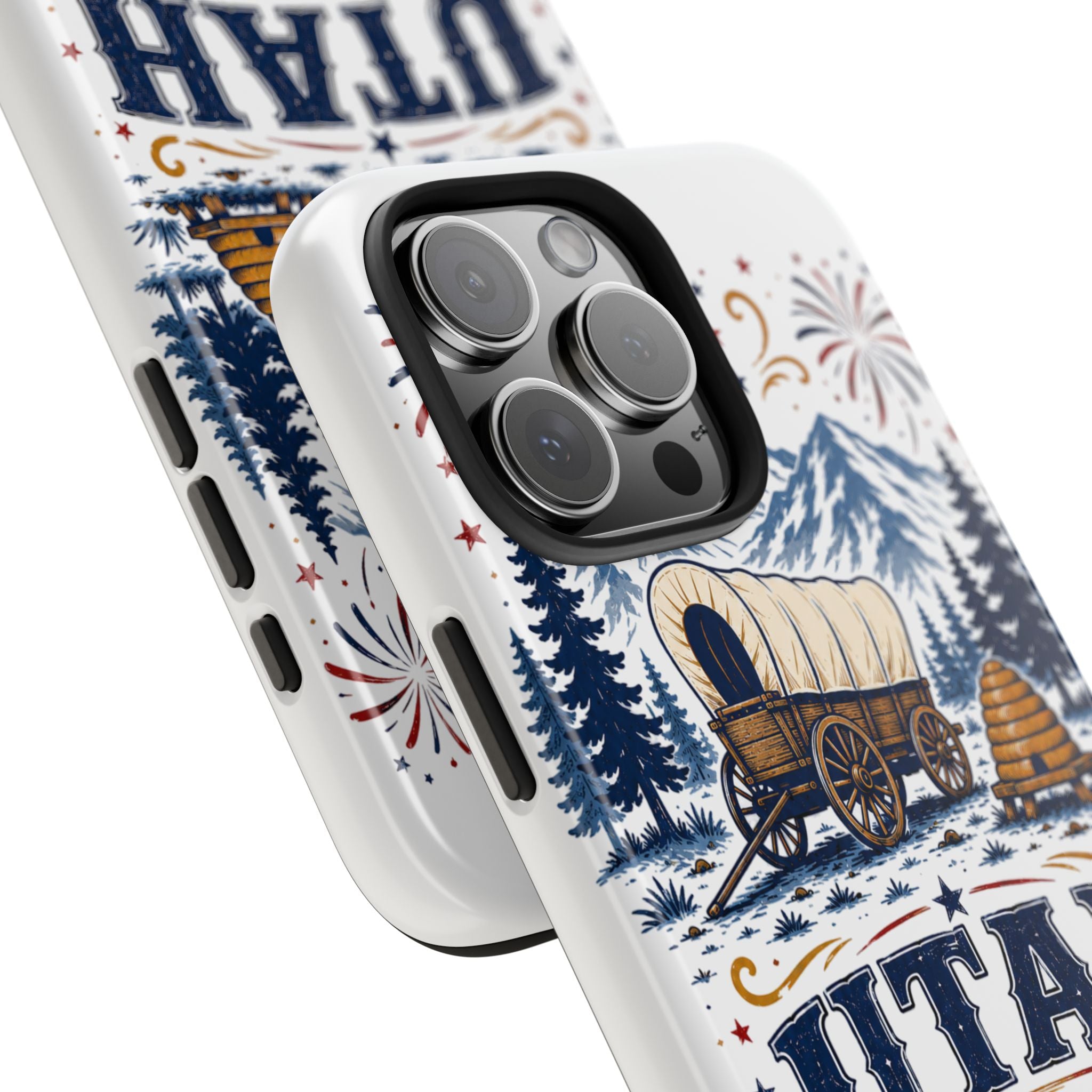 Utah Pioneer Day Tough Phone Case — Covered Wagon & Fireworks Design