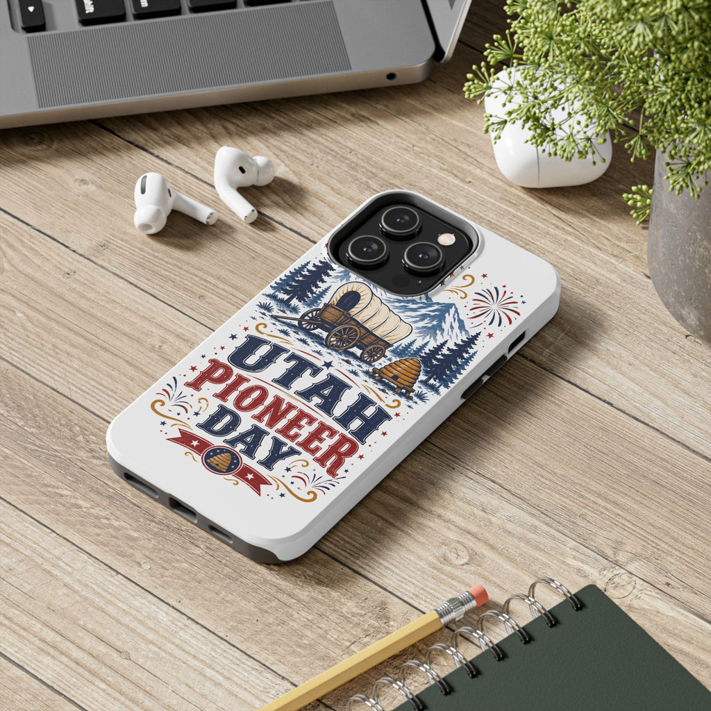 Utah Pioneer Day Tough Phone Case — Covered Wagon & Fireworks Design