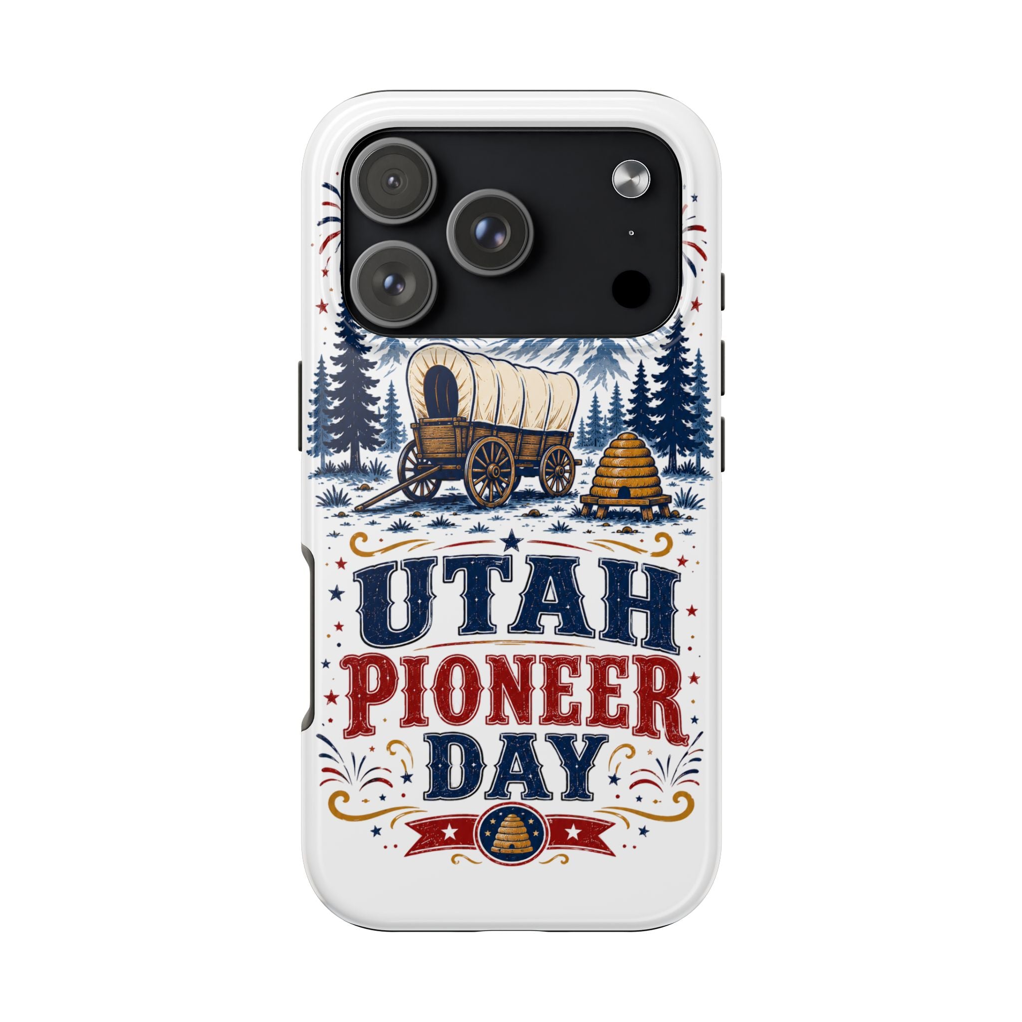 Utah Pioneer Day Tough Phone Case — Covered Wagon & Fireworks Design