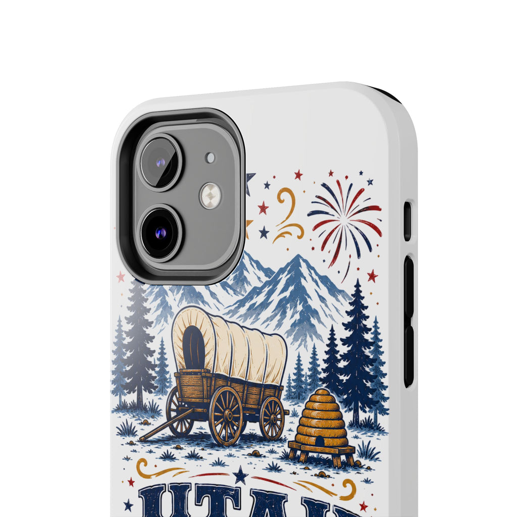 Utah Pioneer Day Tough Phone Case — Covered Wagon & Fireworks Design