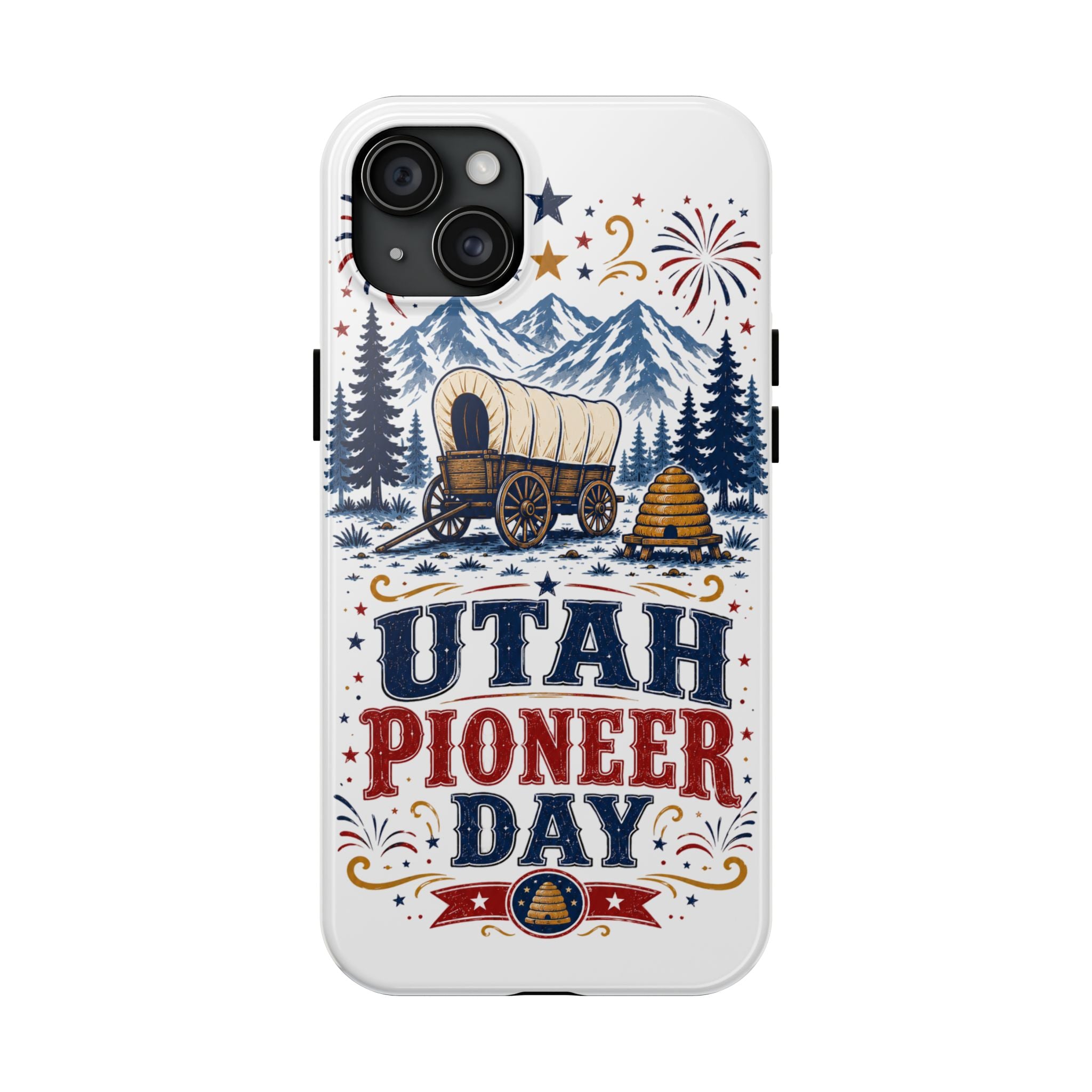 Utah Pioneer Day Tough Phone Case — Covered Wagon & Fireworks Design