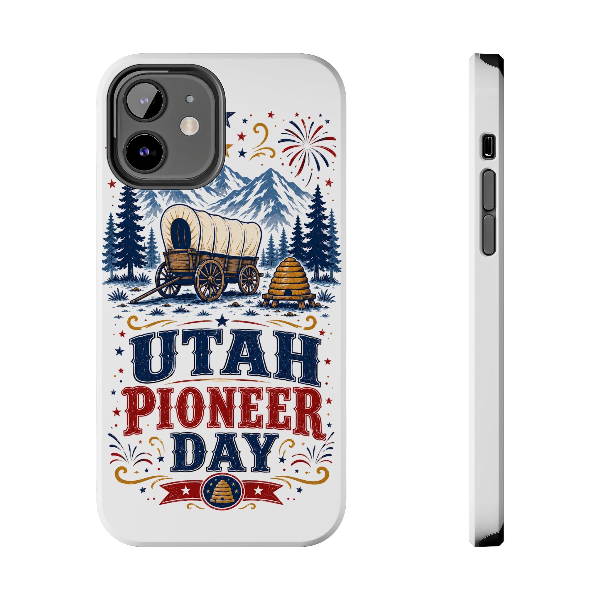 Utah Pioneer Day Tough Phone Case — Covered Wagon & Fireworks Design