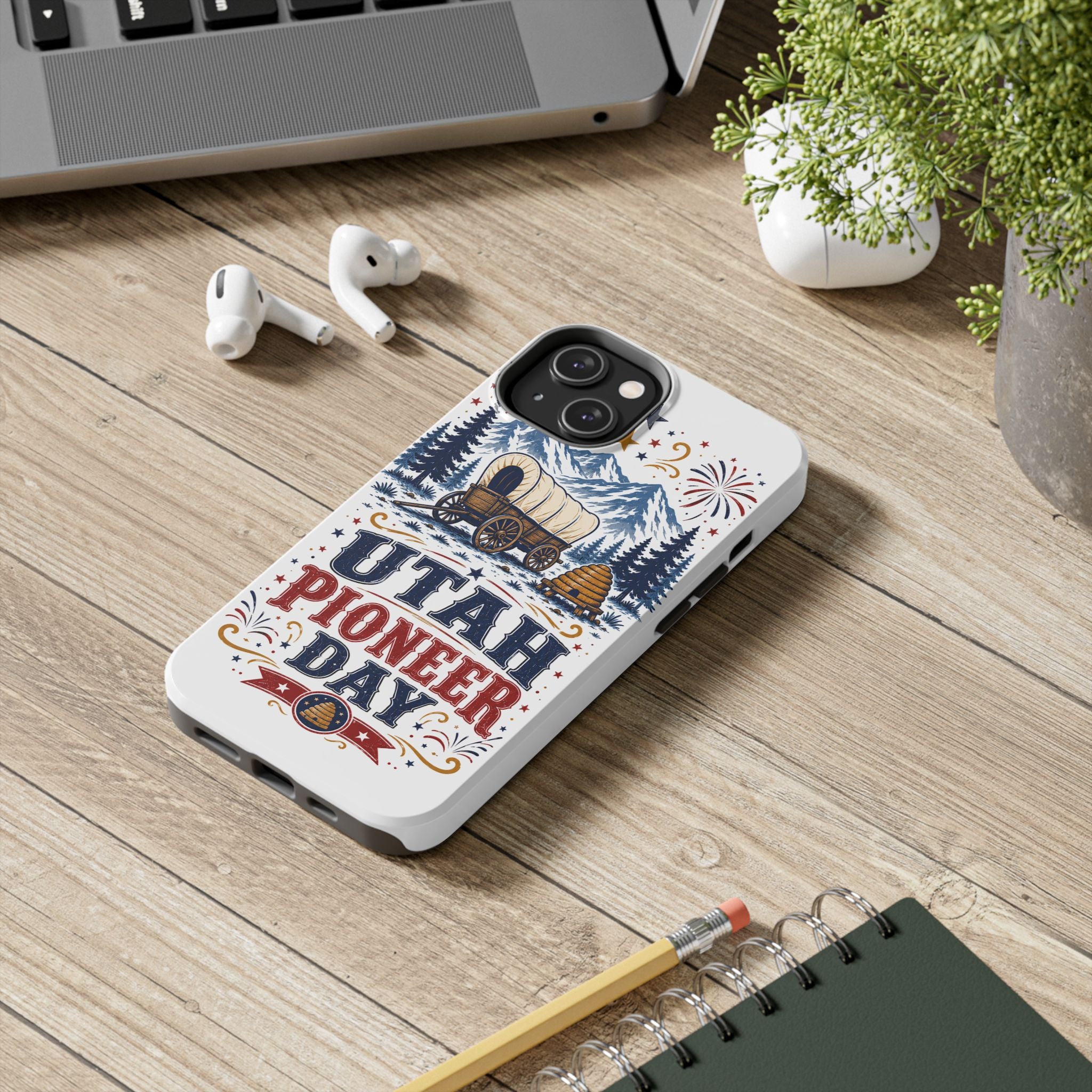 Utah Pioneer Day Tough Phone Case — Covered Wagon & Fireworks Design