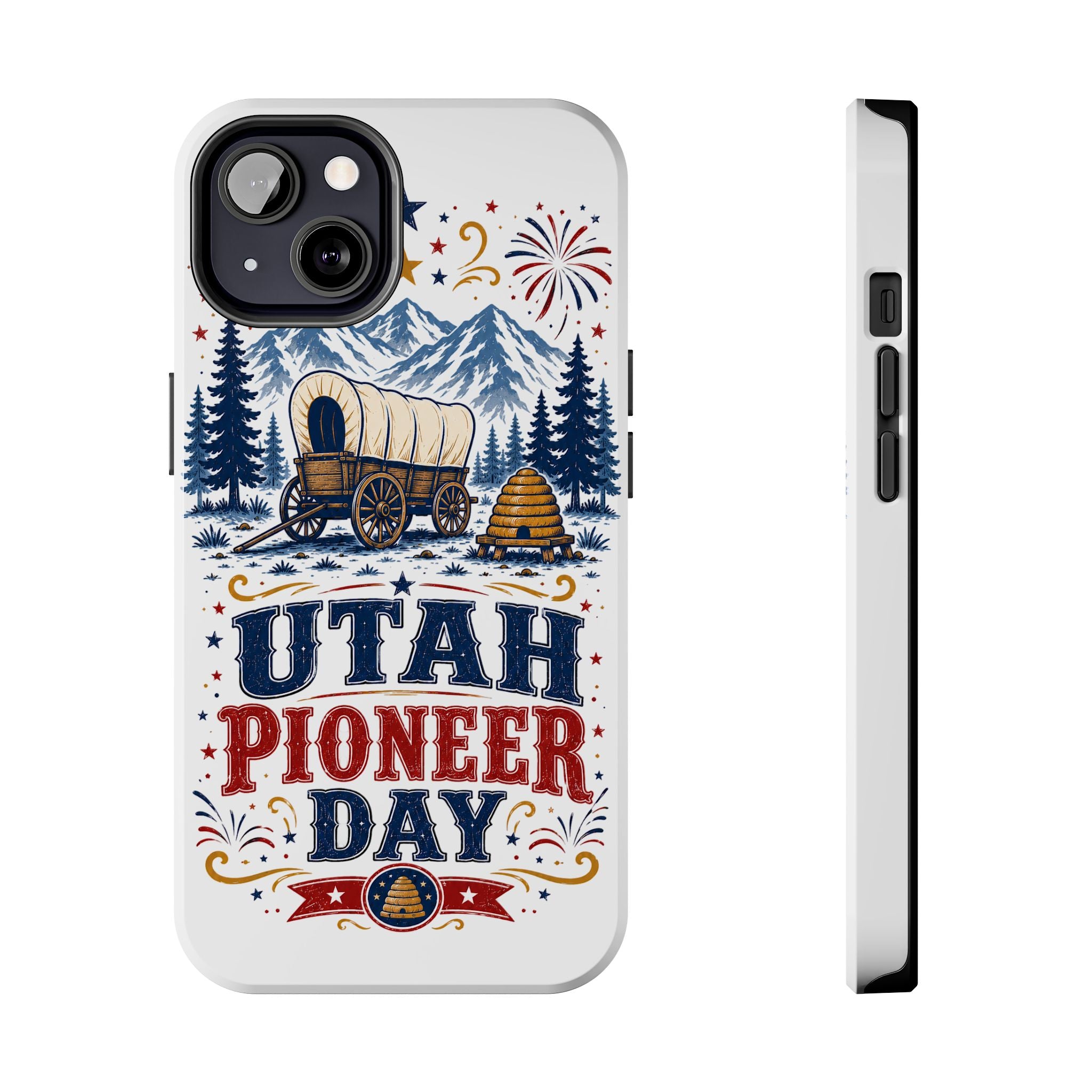 Utah Pioneer Day Tough Phone Case — Covered Wagon & Fireworks Design