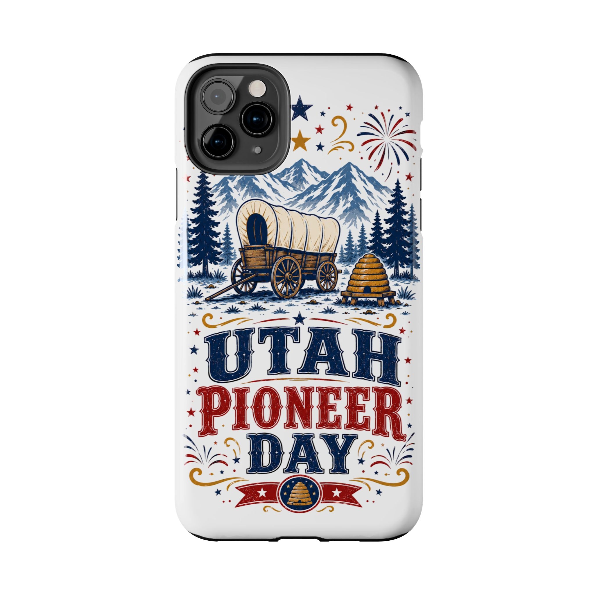 Utah Pioneer Day Tough Phone Case — Covered Wagon & Fireworks Design