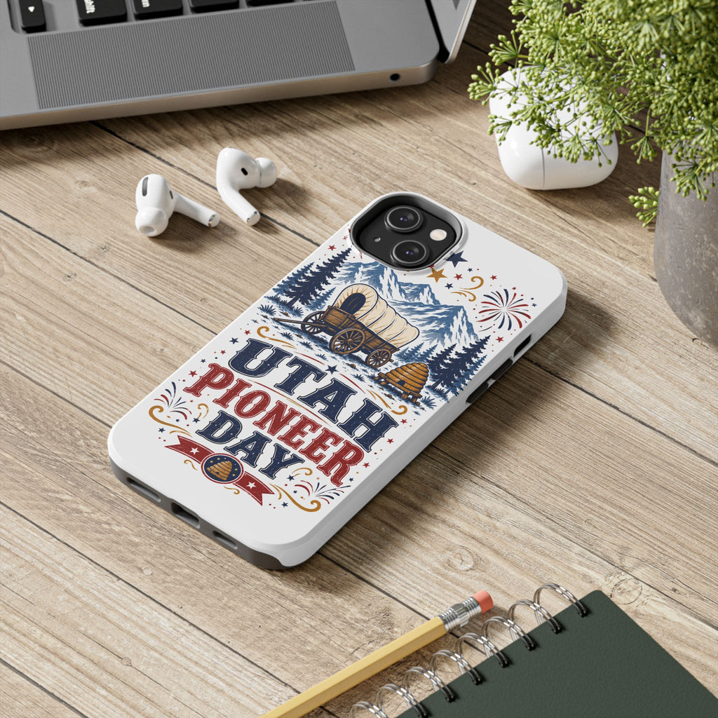 Utah Pioneer Day Tough Phone Case — Covered Wagon & Fireworks Design