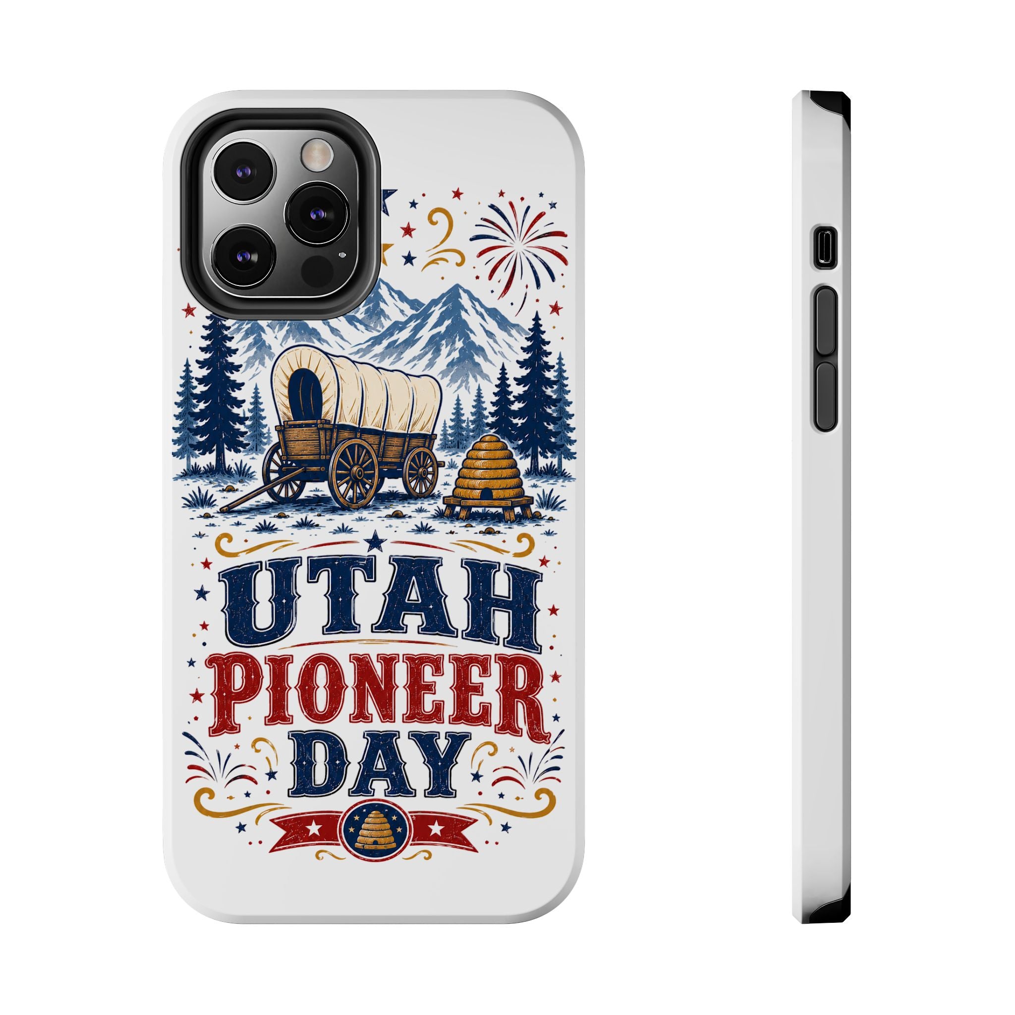 Utah Pioneer Day Tough Phone Case — Covered Wagon & Fireworks Design