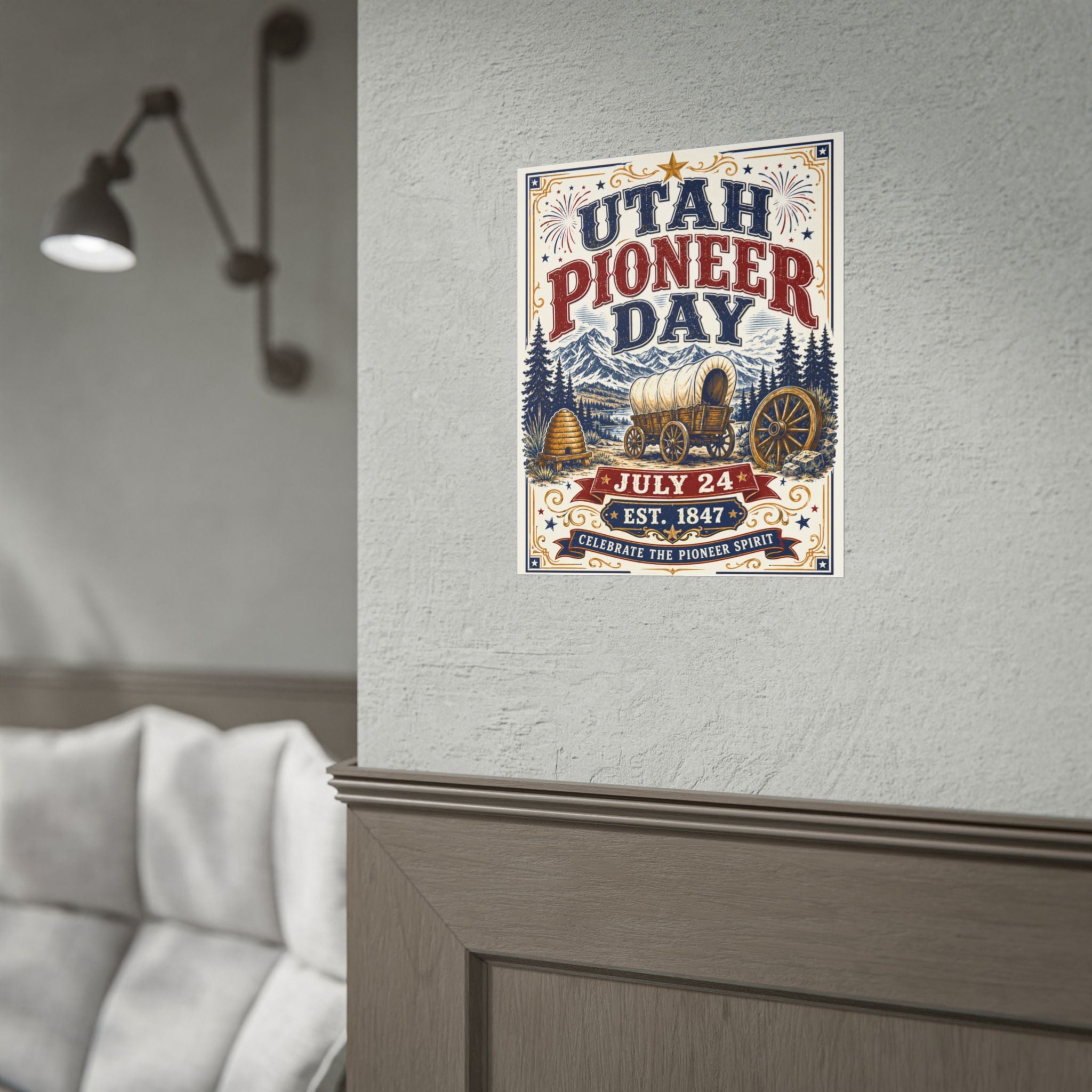 Utah Pioneer Day Poster - July 24 Vintage Wagon Print