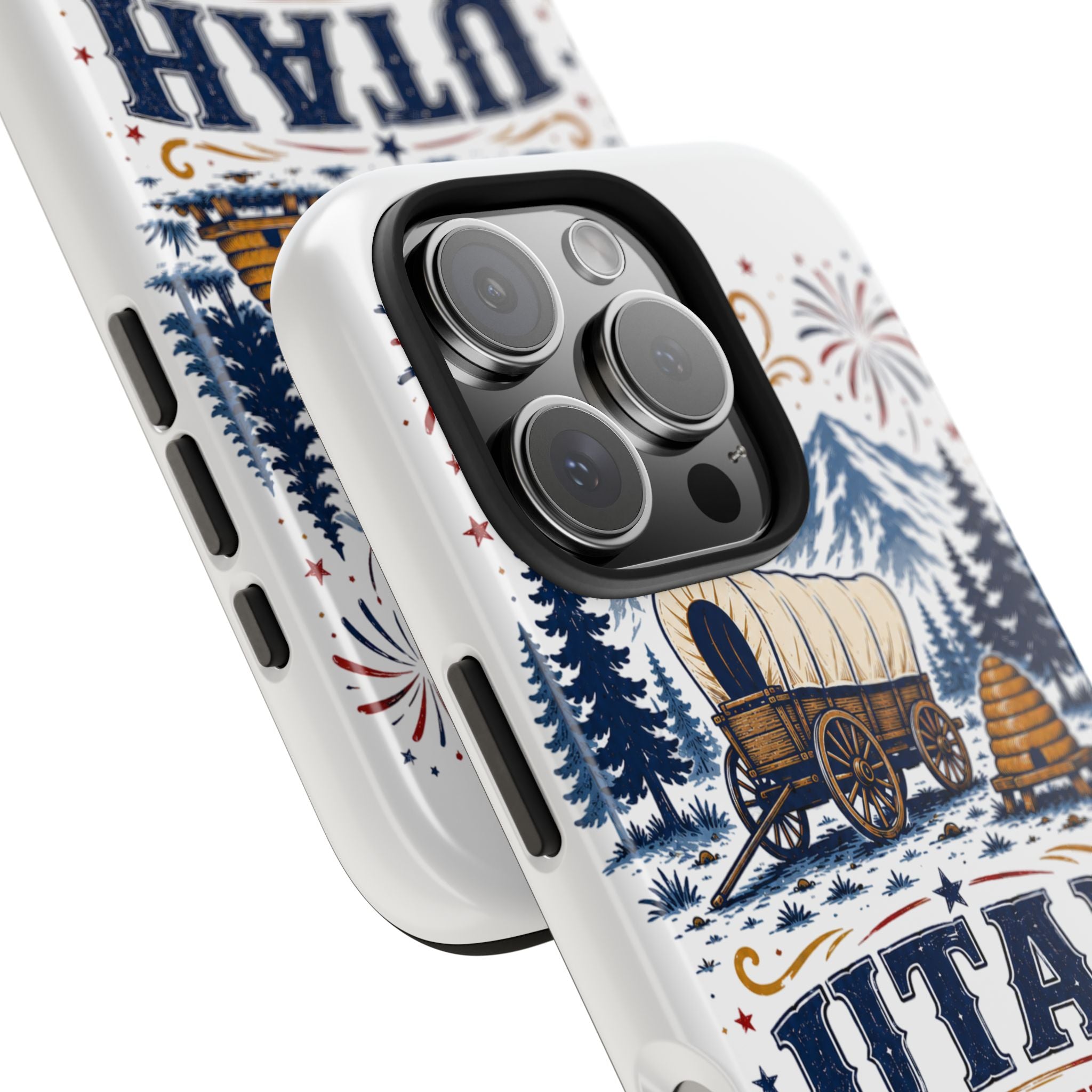 Utah Pioneer Day Tough Phone Case — Covered Wagon & Fireworks Design
