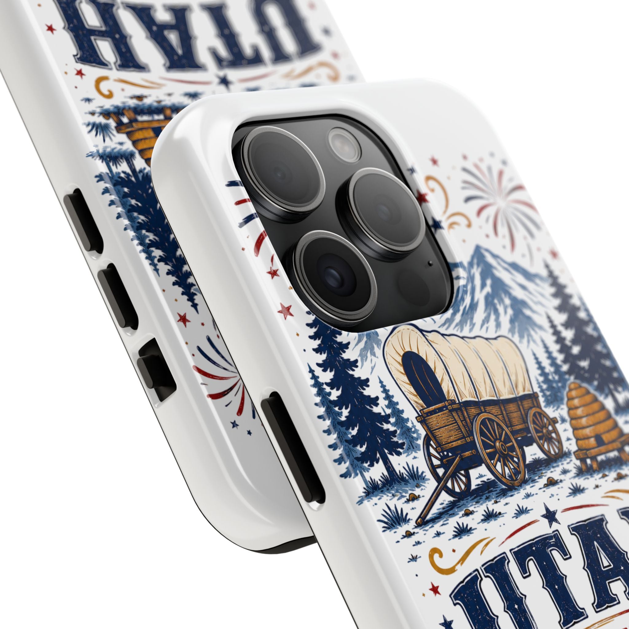 Utah Pioneer Day Tough Phone Case — Covered Wagon & Fireworks Design