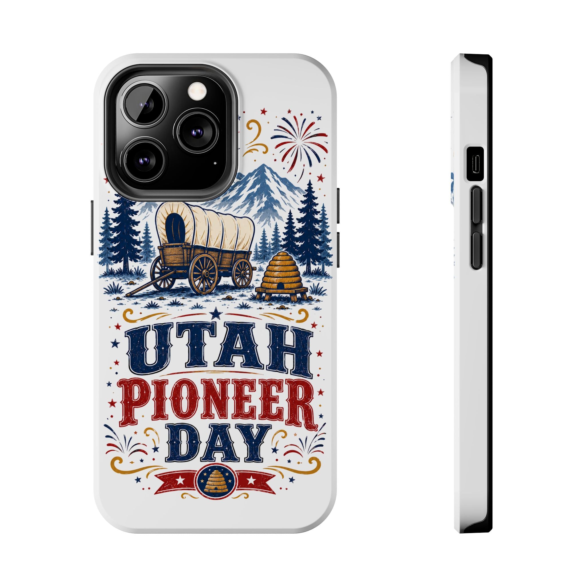 Utah Pioneer Day Tough Phone Case — Covered Wagon & Fireworks Design