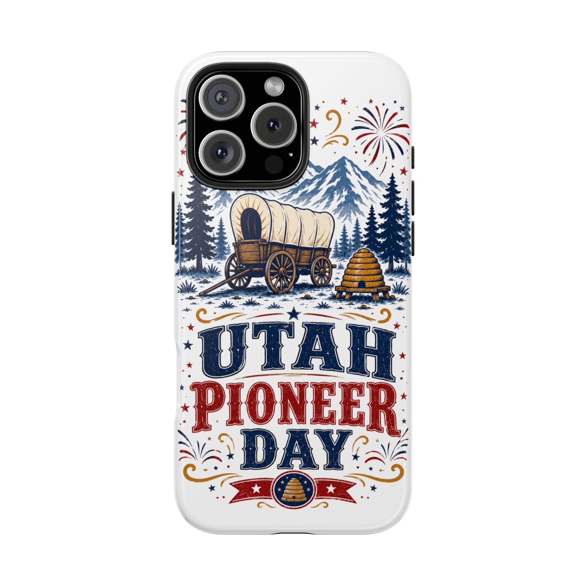 Utah Pioneer Day Tough Phone Case — Covered Wagon & Fireworks Design