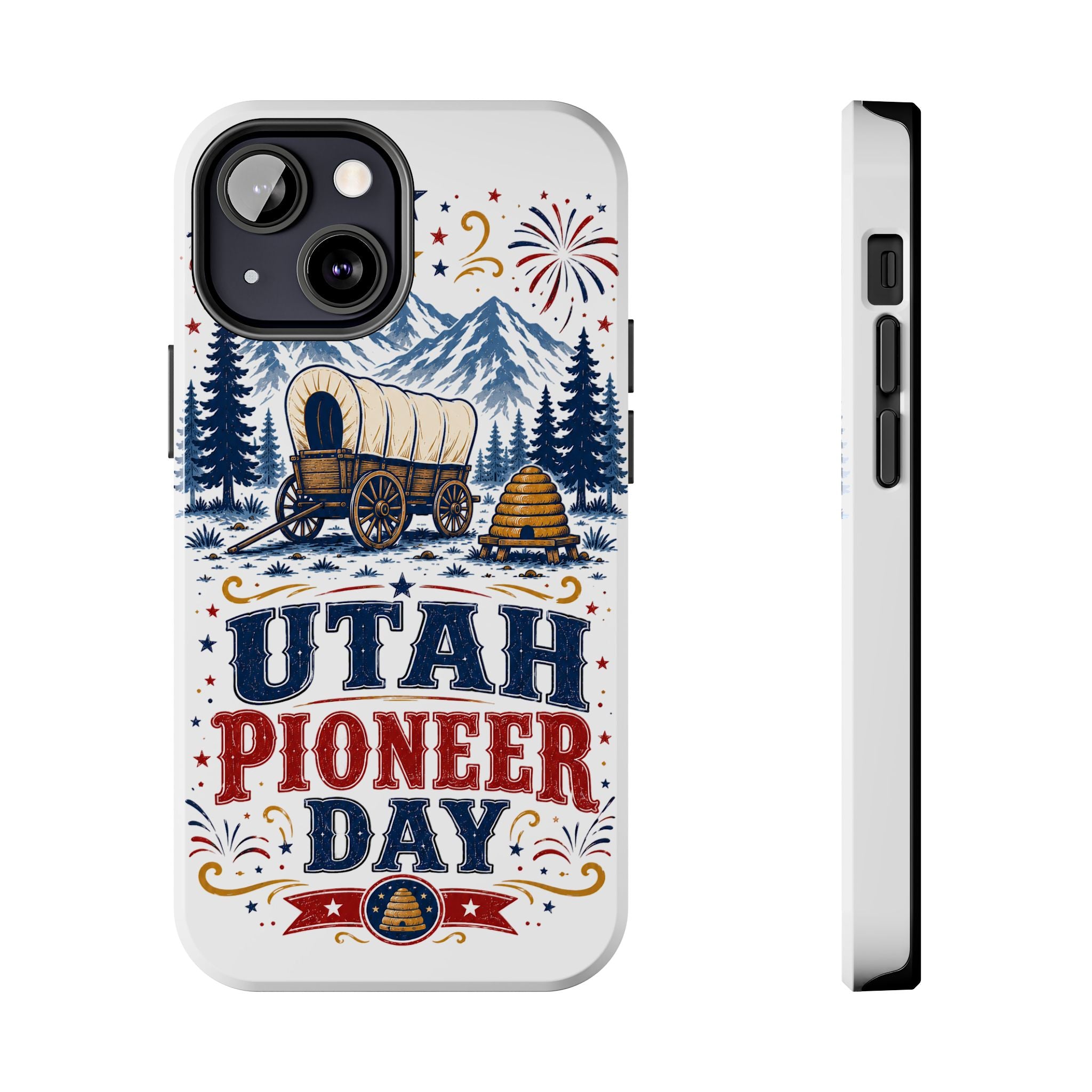 Utah Pioneer Day Tough Phone Case — Covered Wagon & Fireworks Design