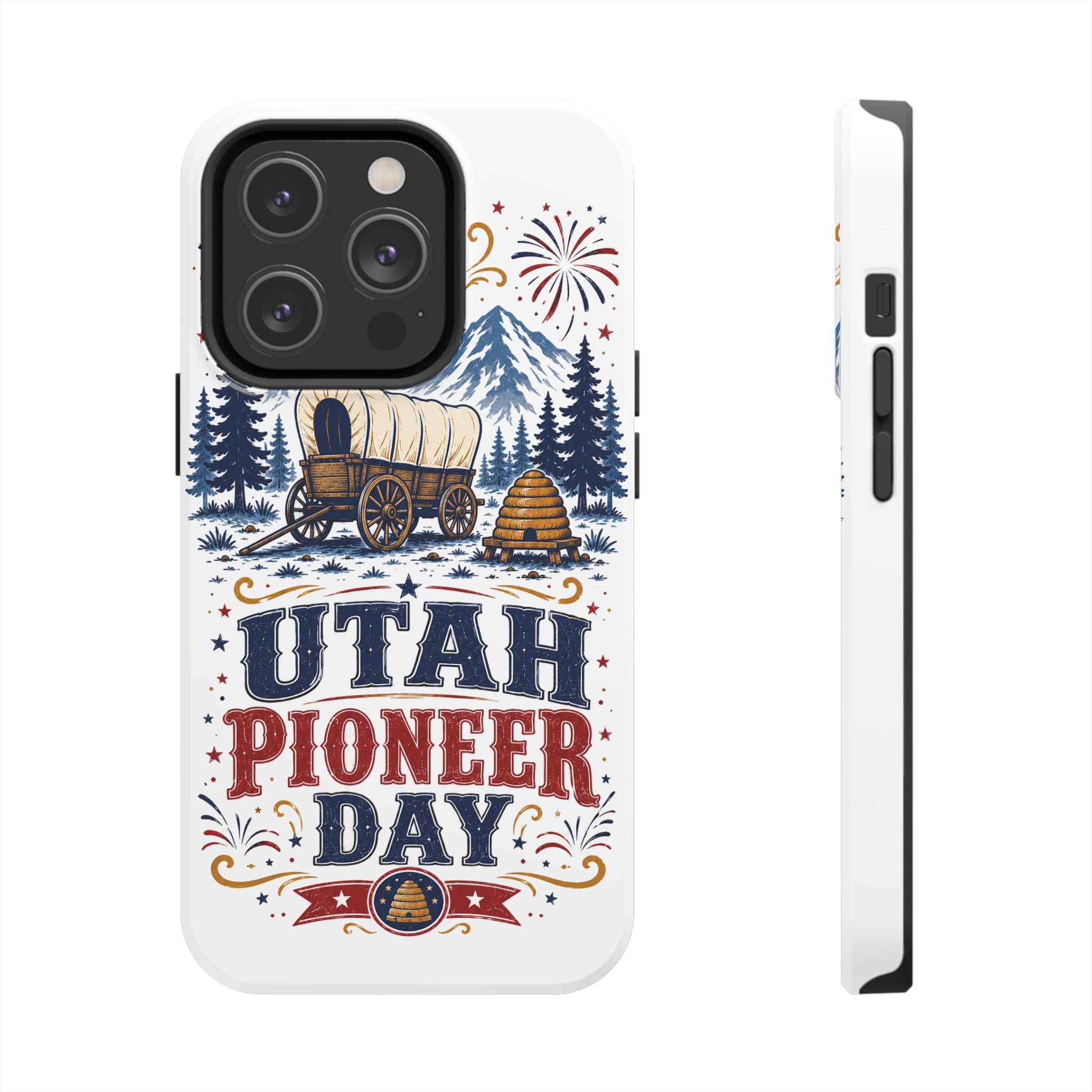 Utah Pioneer Day Tough Phone Case — Covered Wagon & Fireworks Design